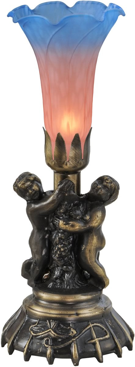 13H Pink and Blue Twin Cherub Pond Lily Mini Lamp - Angel Statue Decor for Garden, Patio, or Indoor Tabletop - Perfect for Romantic Ambiance and Home Décor