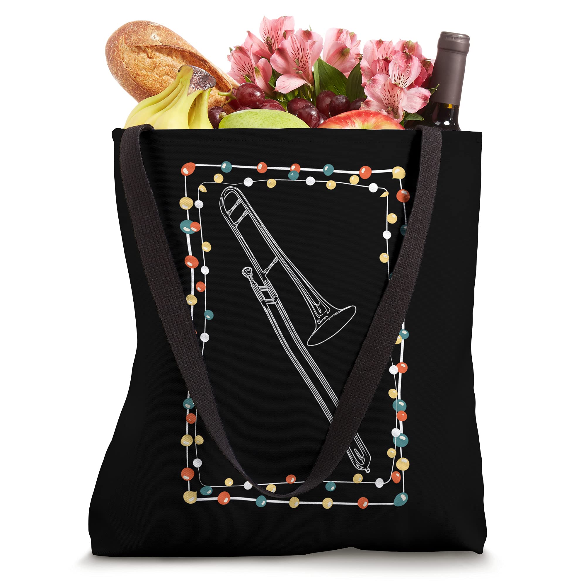 Christmas Trombone Tote Bag - Large Reusable Shopping Bag with Musical Instrument Design - Perfect for Holiday Shopping, Music Lovers & Gift Giving