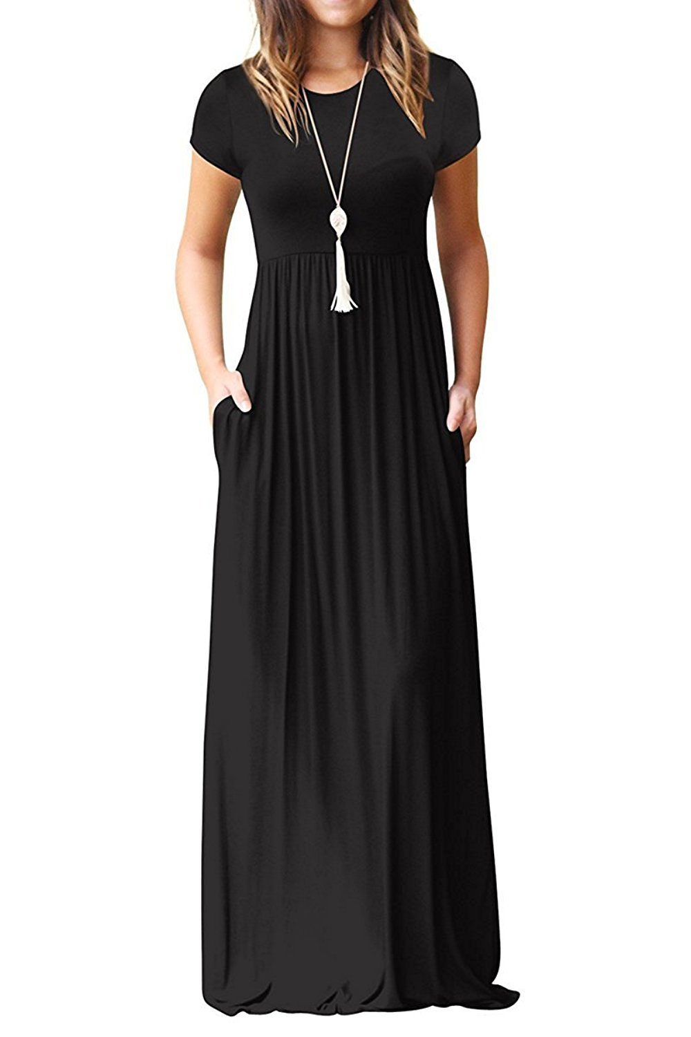 EUOVMY Women's Summer Short Sleeve Loose Plain Maxi Dress - Casual Long Flowy Dress with Pockets | Beach Cover Up, Vacation Outfit, Boho Chic Style