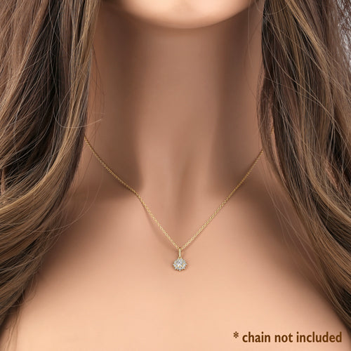 14K Solid Yellow Gold Star Round Halo CZ Pendant Necklace - Elegant Cubic Zirconia Jewelry for Women, Perfect Gift for Birthday, Anniversary & Valentine's Day