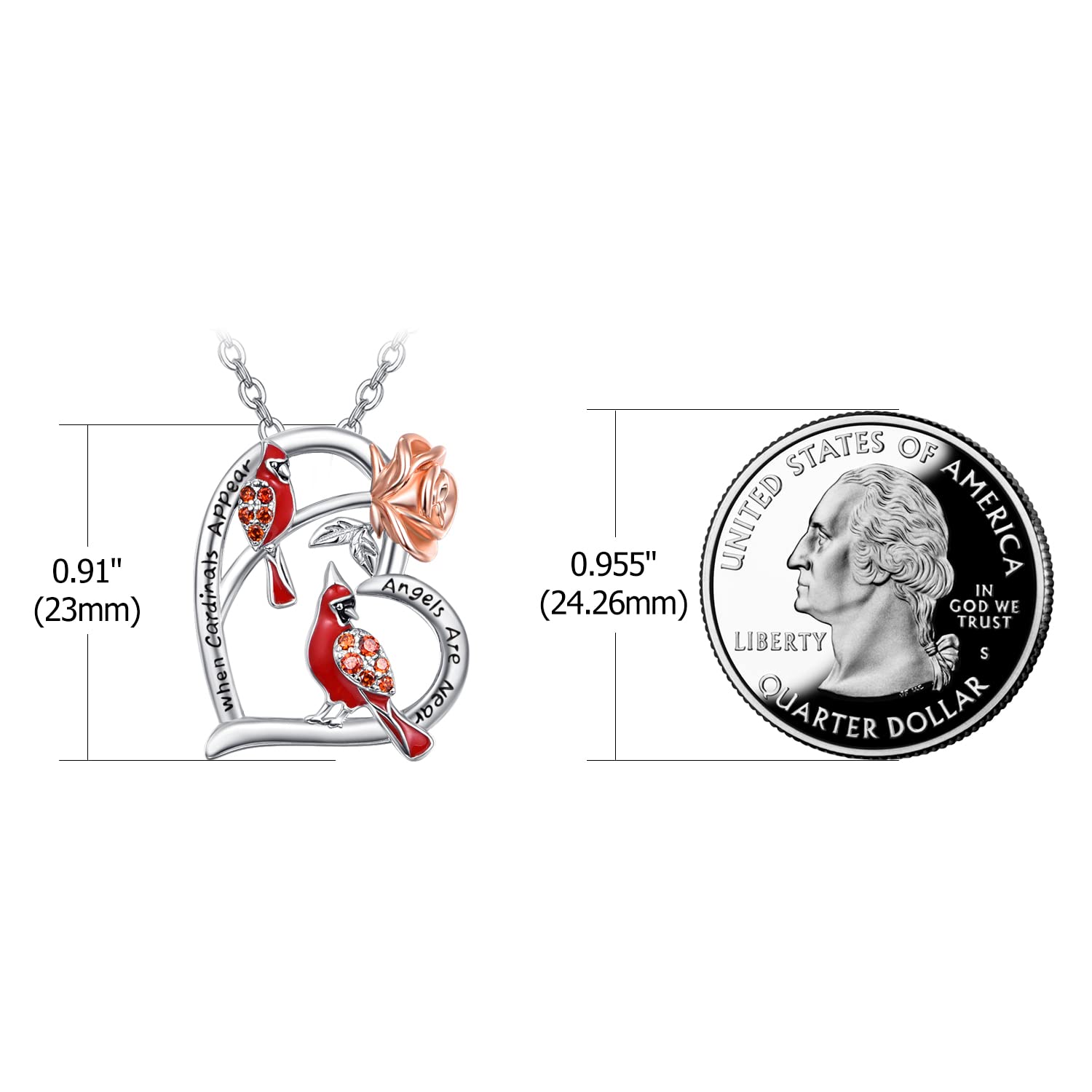 TANGPOET 925 Sterling Silver Cardinal Necklace - Memorial Jewelry Gift for Women, Heart Pendant with 'When Cardinals Appear Angels Are Near' Message - Perfect Birthday, Christmas, Anniversary Present for Her - Ideal for Remembrance, Spiritual Comfort & Special Occasions