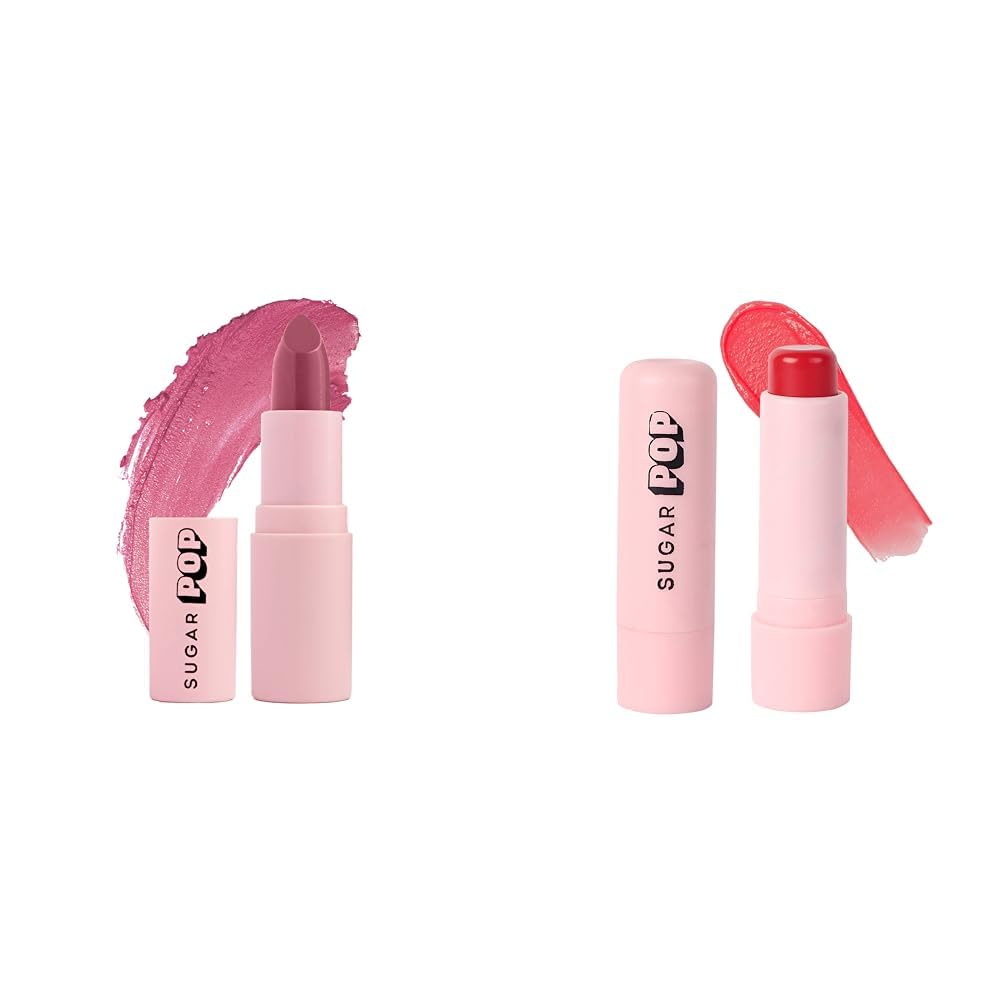 SUGAR POP Matte Lipstick - 01 Taupe (Dusty Rose) – 4.2g – Long Lasting Matte Lipstick for Women | SUGAR POP Nourishing Lip Balm - 02 Cherry (Cherry Red) – 4.5g – Hydrating Lip Care | Perfect for Everyday Wear, Date Night & Special Occasions