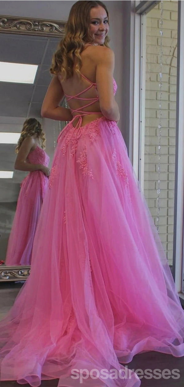 Elegant Pink A-Line Spaghetti Strap Backless Long Prom Dress for Women - Perfect for Homecoming, Formal Events & Evening Parties