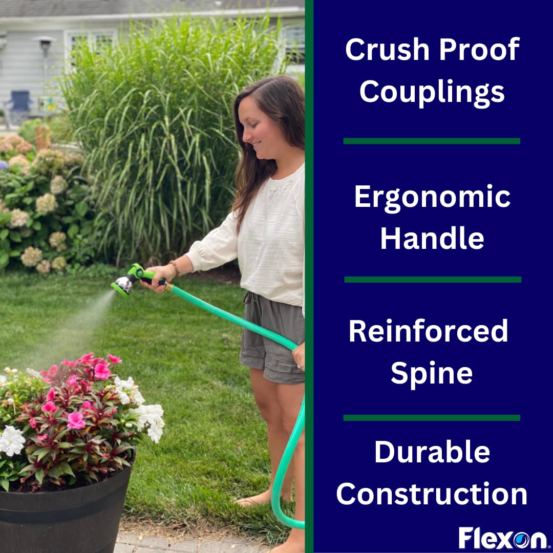 Flexon 5/8 Inch x 60 Feet Heavy Duty Garden Hose - Extra Strong, Kink-Free, Leak Proof Water Hose for Lawn, Yard, Car Washing & Outdoor Watering