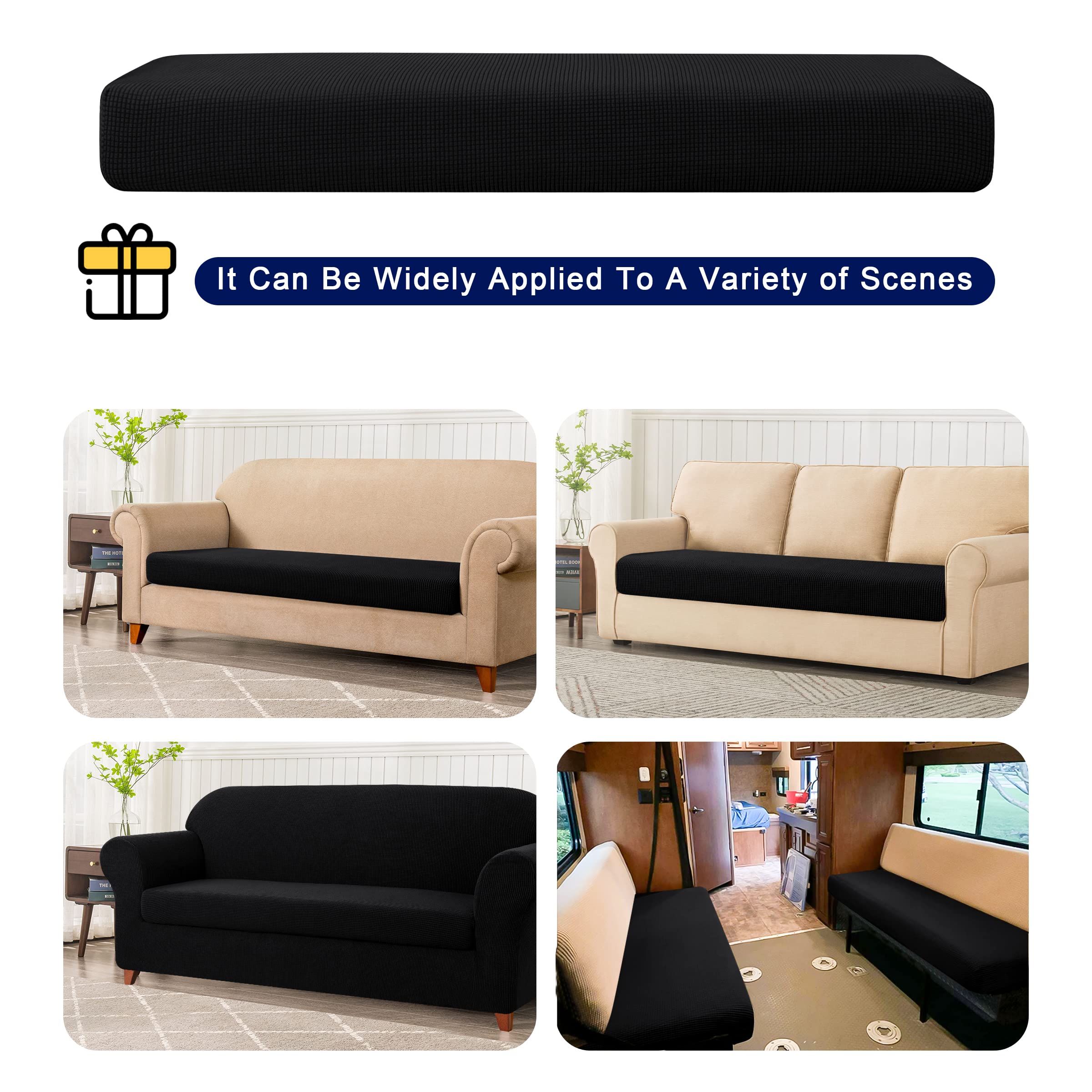 SUBRTEX Stretch Sofa Slipcover 2-Piece Set - Washable Jacquard Fabric Couch Cover for 3-Seater Sofa, Soft & Durable Furniture Protector with Small Check Pattern (Black) - Perfect for Living Room, Family Room & Home Decor