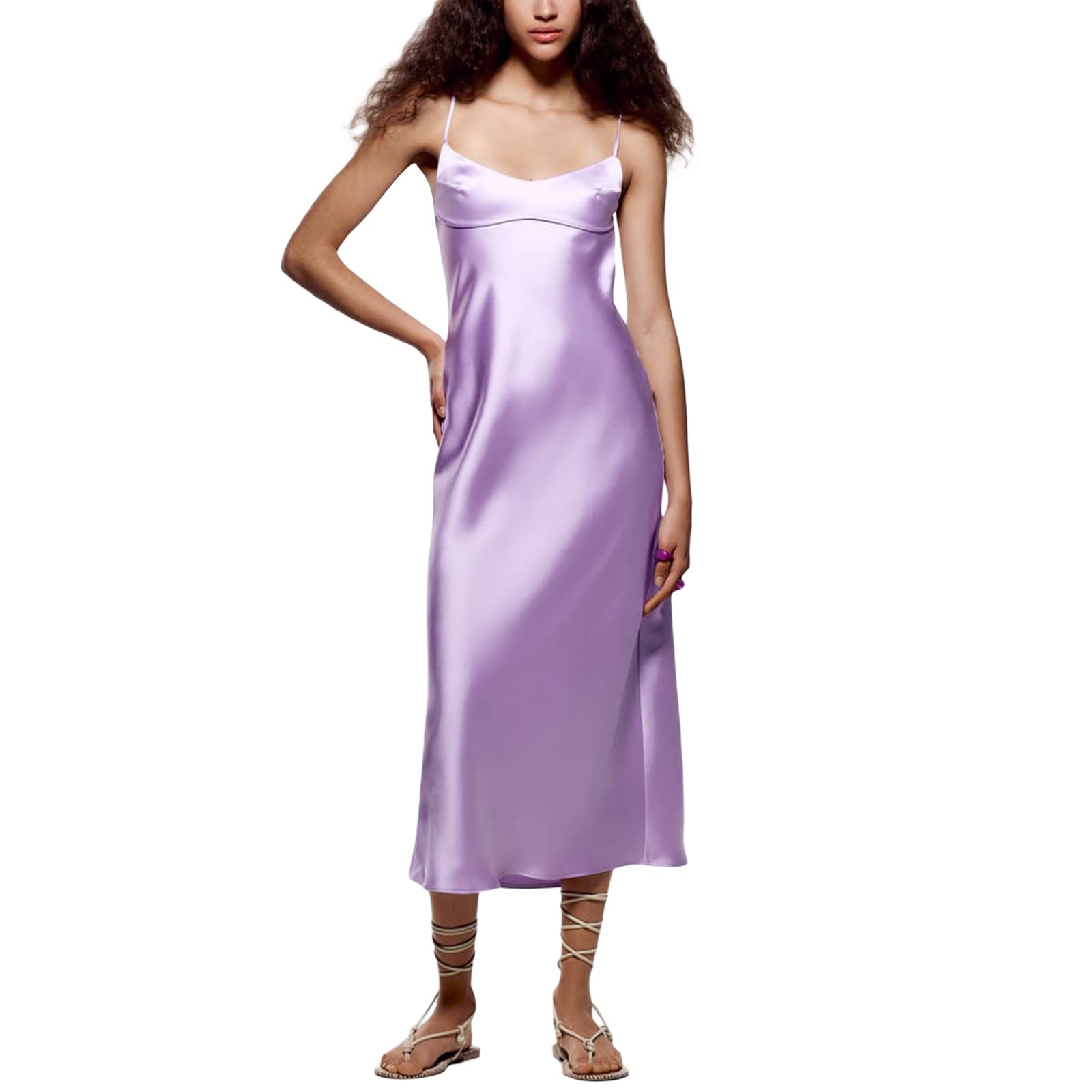 Women's Satin Slip Dress - Silky V-Neck Sleeveless Backless Long Dress with Side Slit | Elegant Party Wear & Streetwear for Night Out, Date Night, and Special Occasions