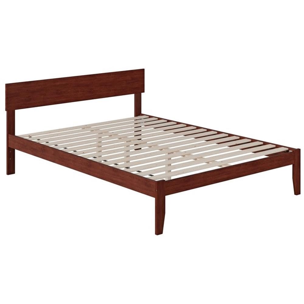 Pemberly Row Modern Solid Wood Platform Queen Bed with Slat Kit in Walnut - Sturdy Wooden Bed Frame for Master Bedroom & Guest Room