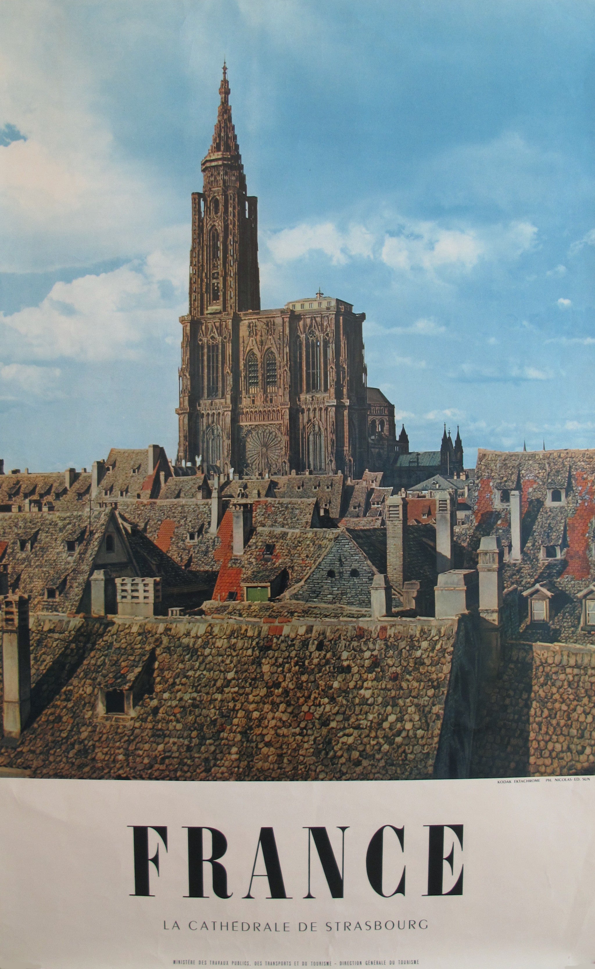 1950s Vintage French Travel Poster - Strasbourg Cathedral Art Print | Retro Wall Decor for Home, Office & Travel Enthusiasts