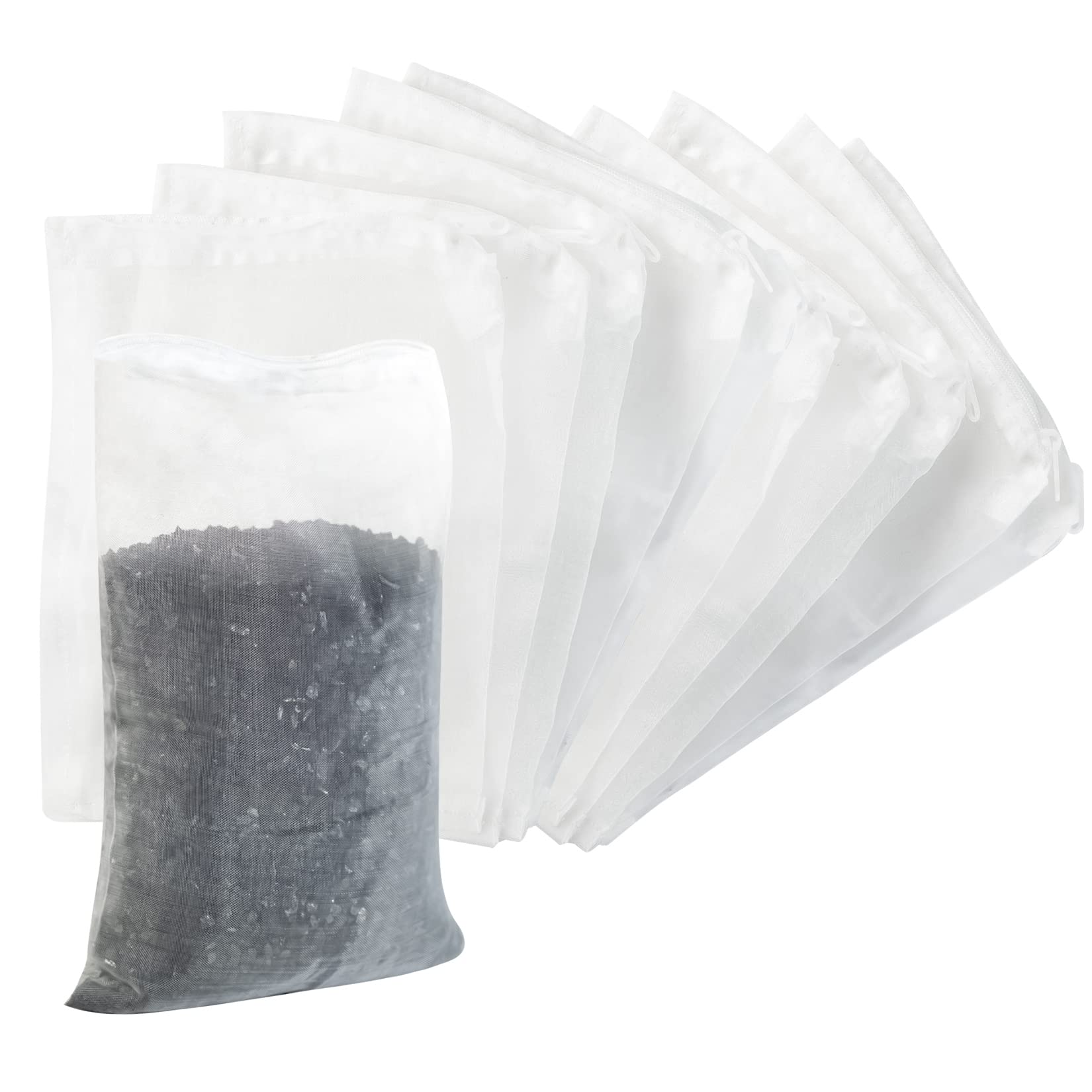 10-Pack Fine Mesh Nylon Aquarium Filter Media Bags with Zipper - Reusable Fish Tank Filter Bags for Bio Balls, Ceramic Rings & Carbon - Perfect for Freshwater & Saltwater Tanks