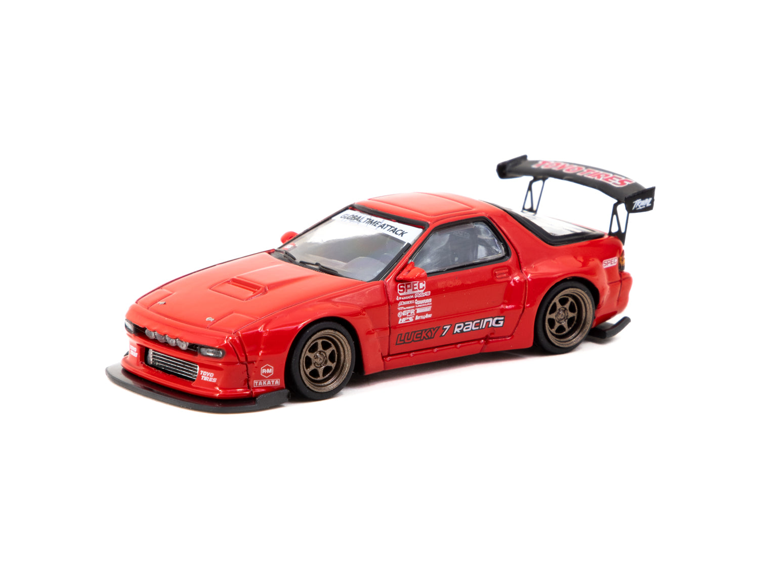 Tarmac Works 1/64 Scale Pandem Mazda RX-7 FC3S Diecast Model Car - Red (ROAD64) | Collectible Toy for Display, Racing Games & Car Enthusiasts