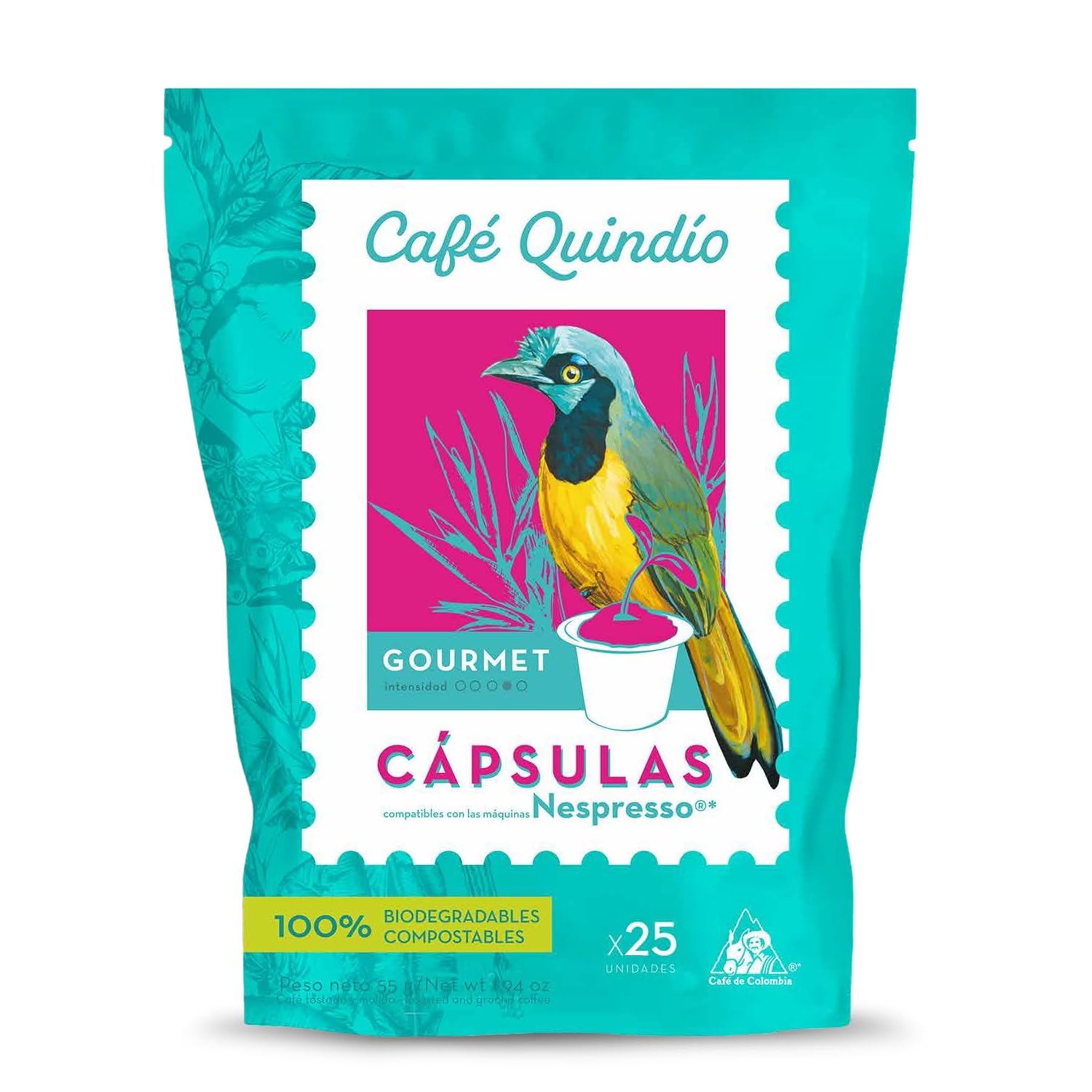 Eco-Friendly Cafe Quindio Compostable Coffee Pods - Compatible with Nespresso Original Machines | Gourmet Arabica Blend | 25 Biodegradable Pods per Bag | Perfect for Home, Office & Sustainable Coffee Lovers