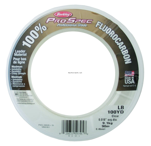 Berkley ProSpec Fluorocarbon Leader Fishing Line - 20-50lb Test, 100 Yards, Clear - Ideal for Bass, Trout, and Saltwater Fishing