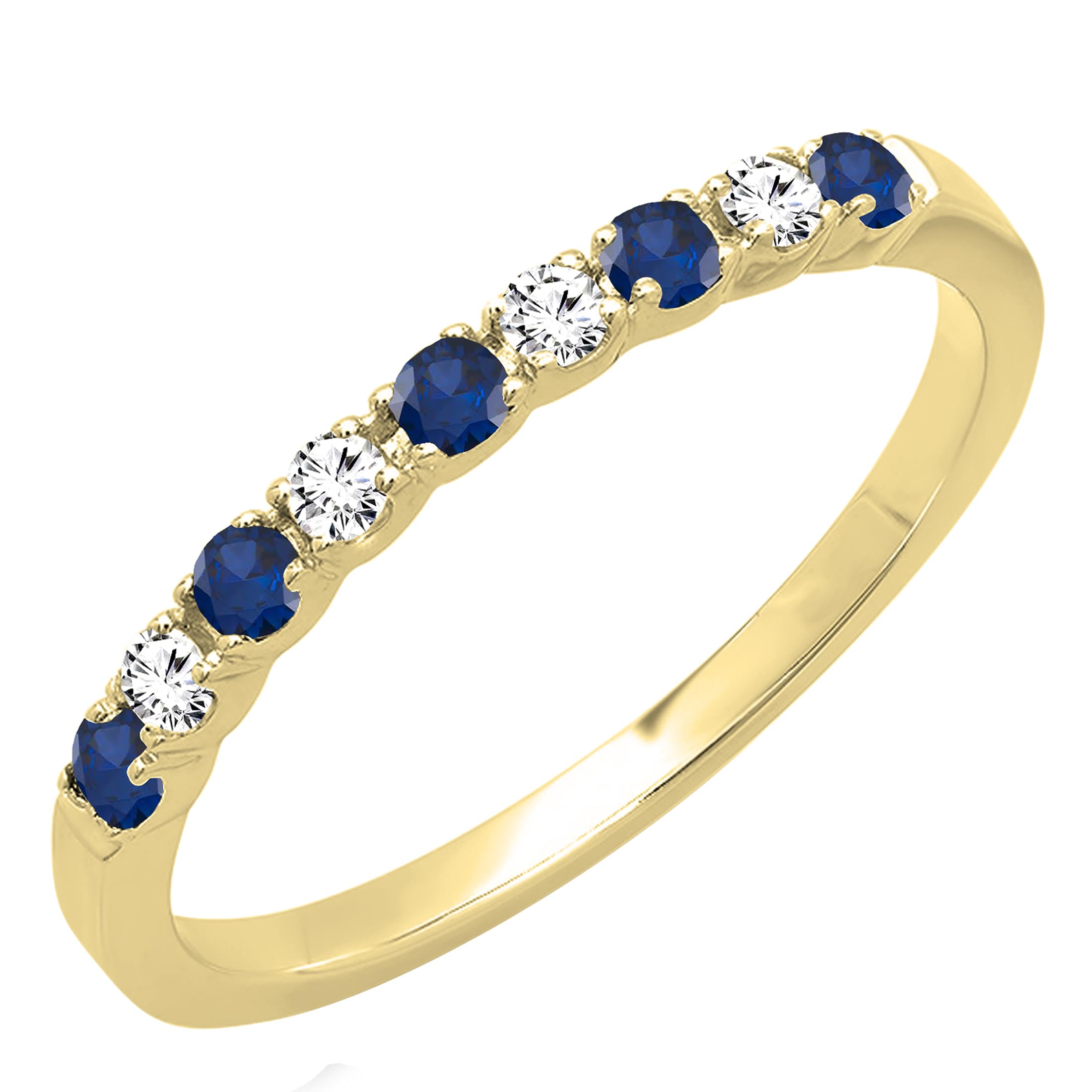 Dazzlingrock Collection 14K Solid Gold Blue Sapphire & White Diamond Stackable Wedding Ring for Women - Perfect for Bridal, Anniversary, and Everyday Elegance