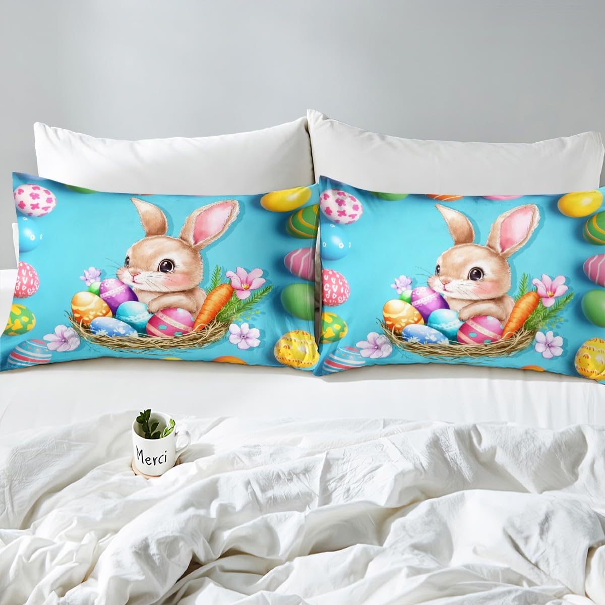 Easter Bunny Themed Full Size Fitted Sheet Set - Cute Rabbit & Egg Design Bedding for Boys, Teens & Youth - Perfect for Easter Decor, Kids Room & Holiday Gifts