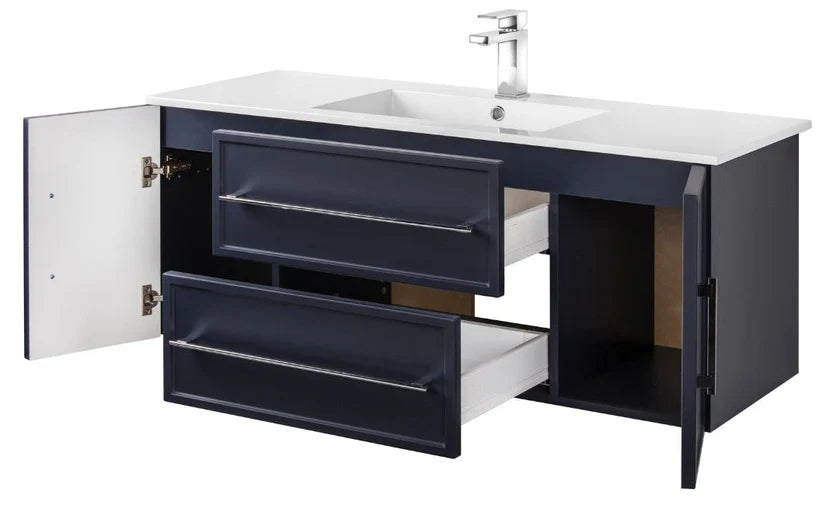 Cutler Milano 48 Inch Blue Wall Mount Shaker Vanity FV BLUE48MS - Modern Bathroom Vanity for Small Spaces, Powder Rooms & Master Baths