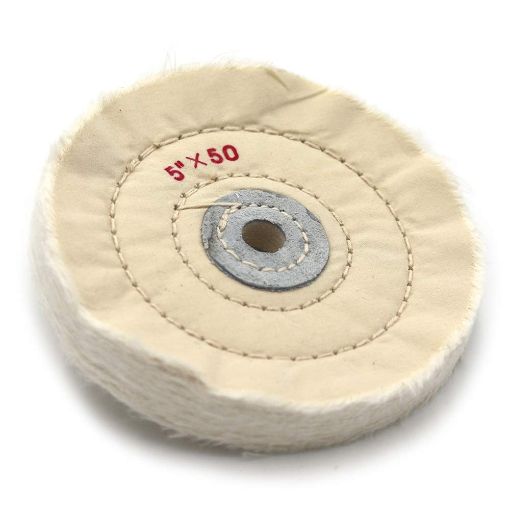 5 Inch White 50-Ply Cloth Buffing Polishing Wheel with 2/5 Inch Arbor - Compatible with Bench Grinders - Perfect for Metal Polishing, Jewelry Finishing & Automotive Detailing
