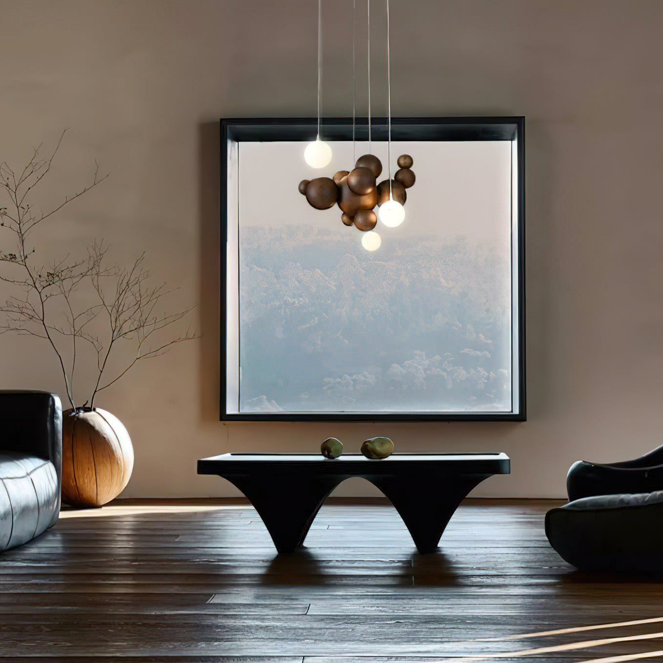 Handmade Bubble Wood Ball Chandelier - Natural Wooden Pendant Light Fixture for Dining Room, Bedroom, or Living Room Decor