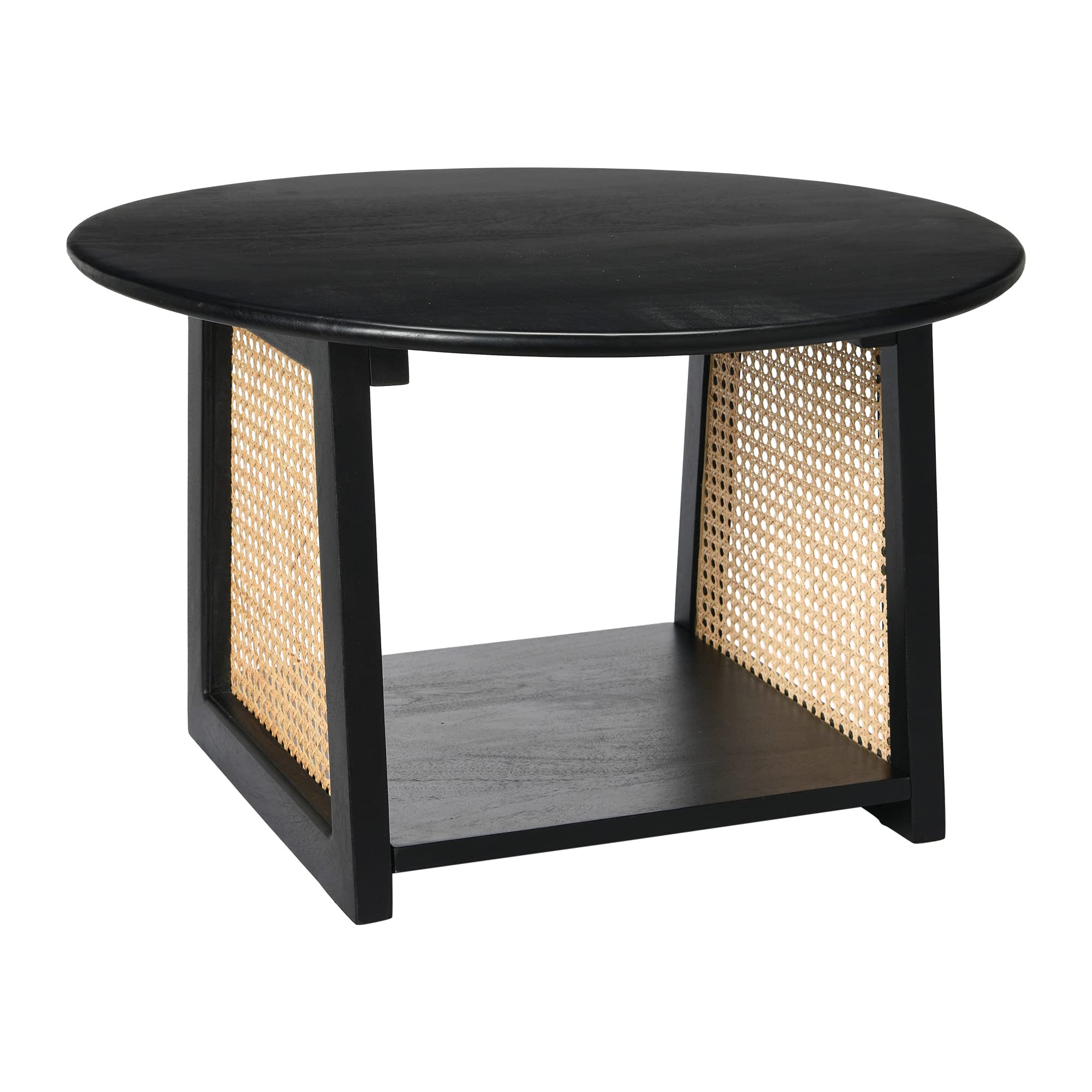 Creative Co-Op Mango Wood Coffee Table with Woven Cane - Black Finish Transitional Accent Table for Living Room | Perfect for Modern Farmhouse, Boho & Mid-Century Decor