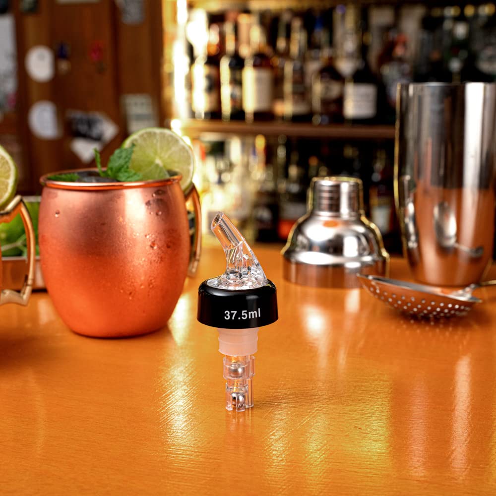 Restaurantware Bar Lux 1.3 Ounce Liquor Pour Spouts - 50 Pack Leak-Resistant Clear Plastic Measured Pourers for Alcohol Bottles | Perfect for Bars, Restaurants & Home Bartending