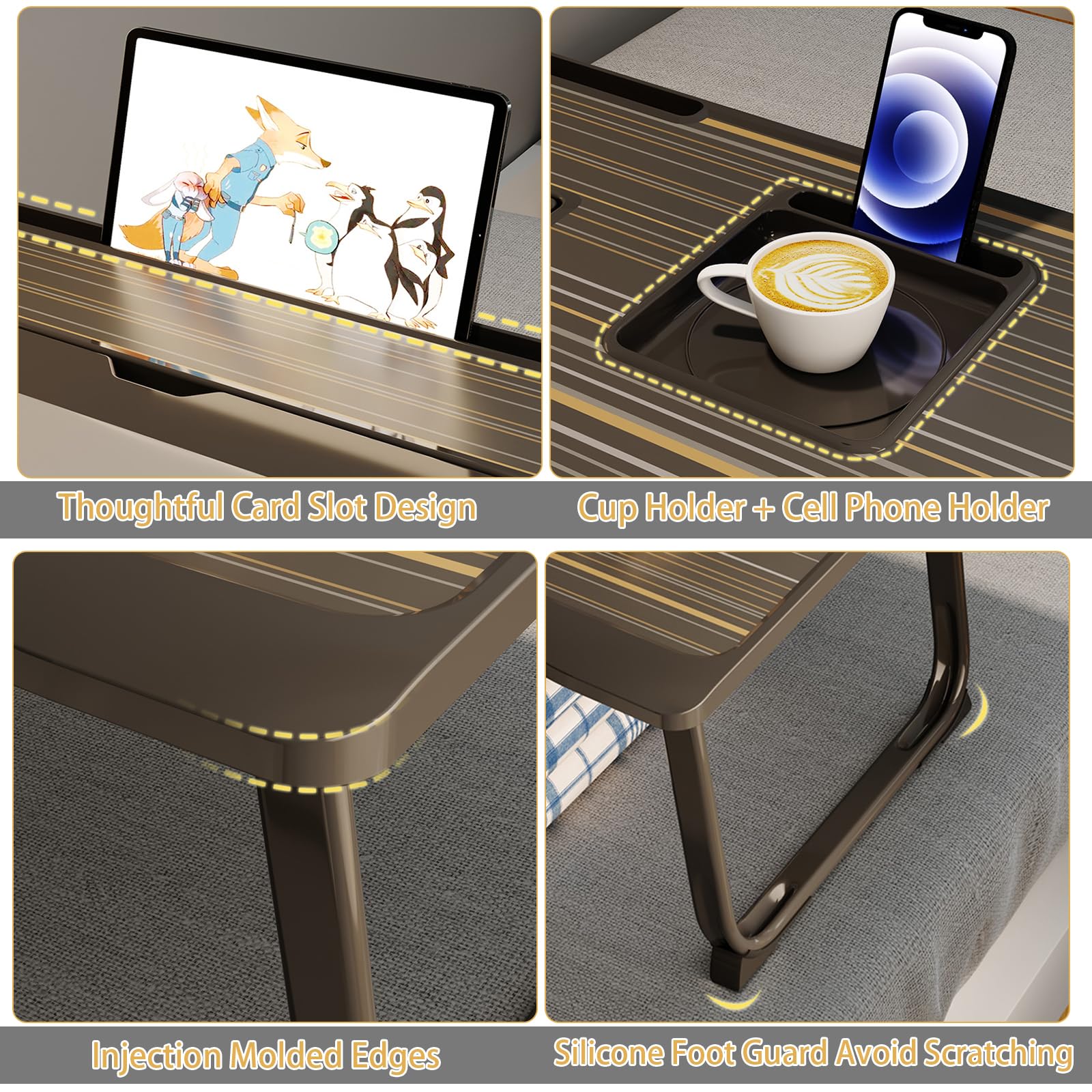 Adjustable Laptop Stand for Bed - 6 Angle Portable Lap Desk with Storage Drawer & Cup Holder - Lightweight Laptop Tray Table for Working, Eating, Writing & Reading in Bed - Perfect for Home Office, Dorm Room & Cozy Workspaces (Black)