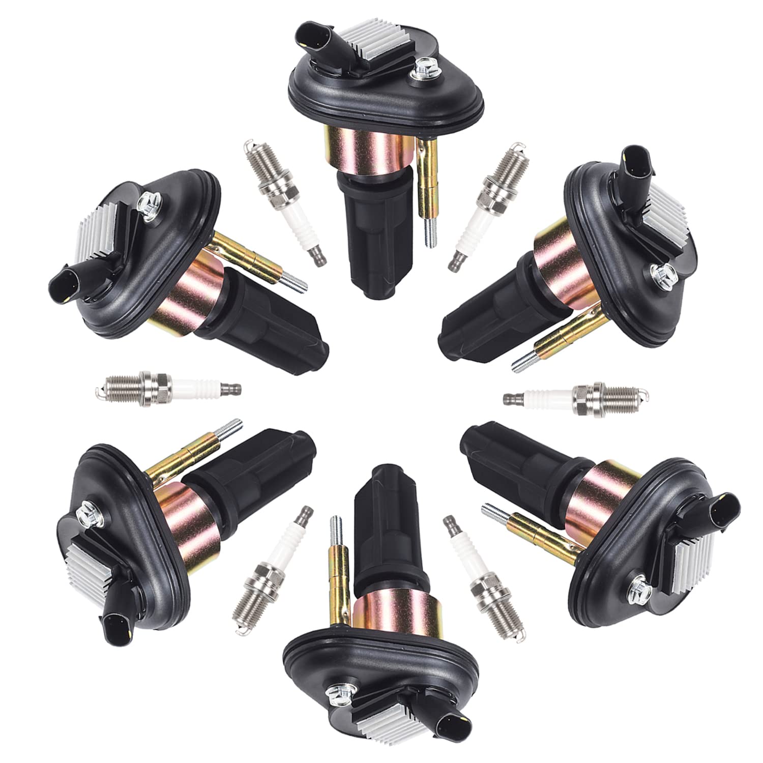 6 Pack Ignition Coil & Platinum Spark Plug Set - Compatible with Buick Chevrolet GMC Hummer Isuzu Oldsmobile Saab 2002-2008 Models (Rainier, Colorado, Envoy, H3, i-290, 9-7x 2.9L L4 UF303) - Engine Performance Upgrade for Smoother Ride & Better Fuel Efficiency