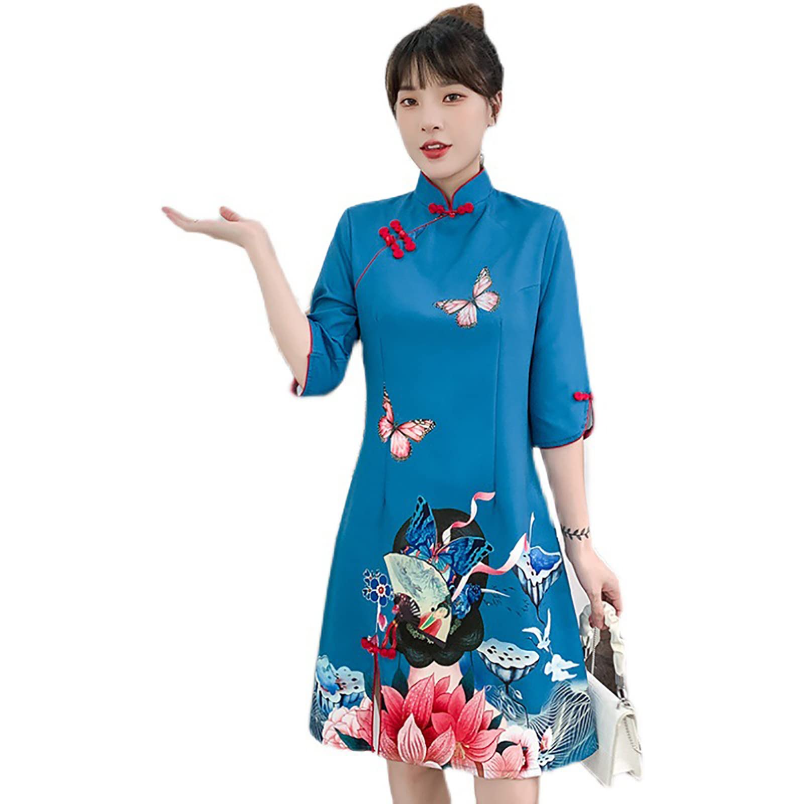 Elegant Chinese Qipao Dress for Women - Traditional Cheongsam A-Line Summer Dress, Soft Polyester, Spring & Autumn Party Wear - Perfect for Weddings, Banquets, and Cultural Events