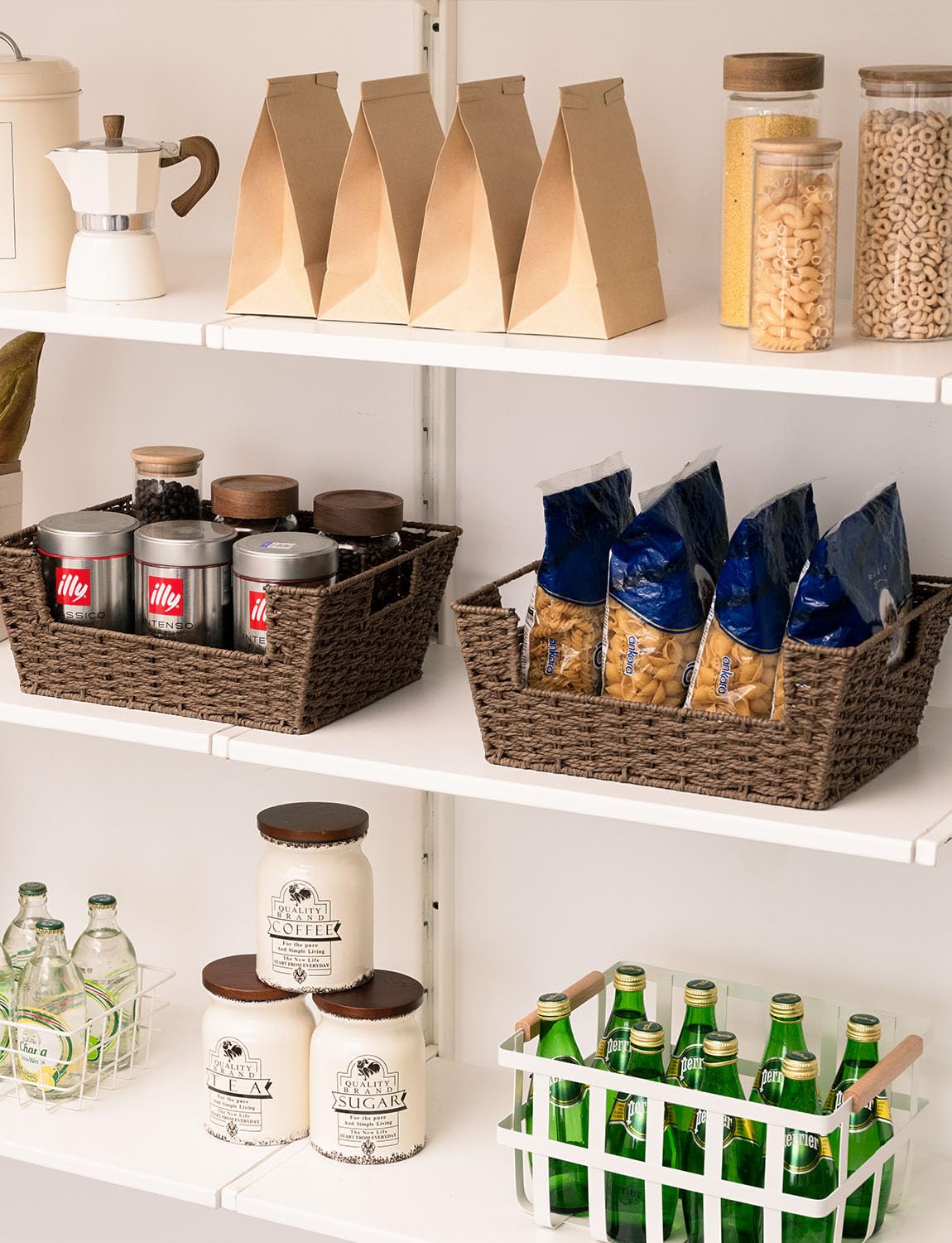 StorageWorks Wicker Baskets for Home Organization - 2 Pack Brown Handwoven Pantry & Shelf Storage Baskets | Perfect for Kitchen, Bathroom & Closet Organization