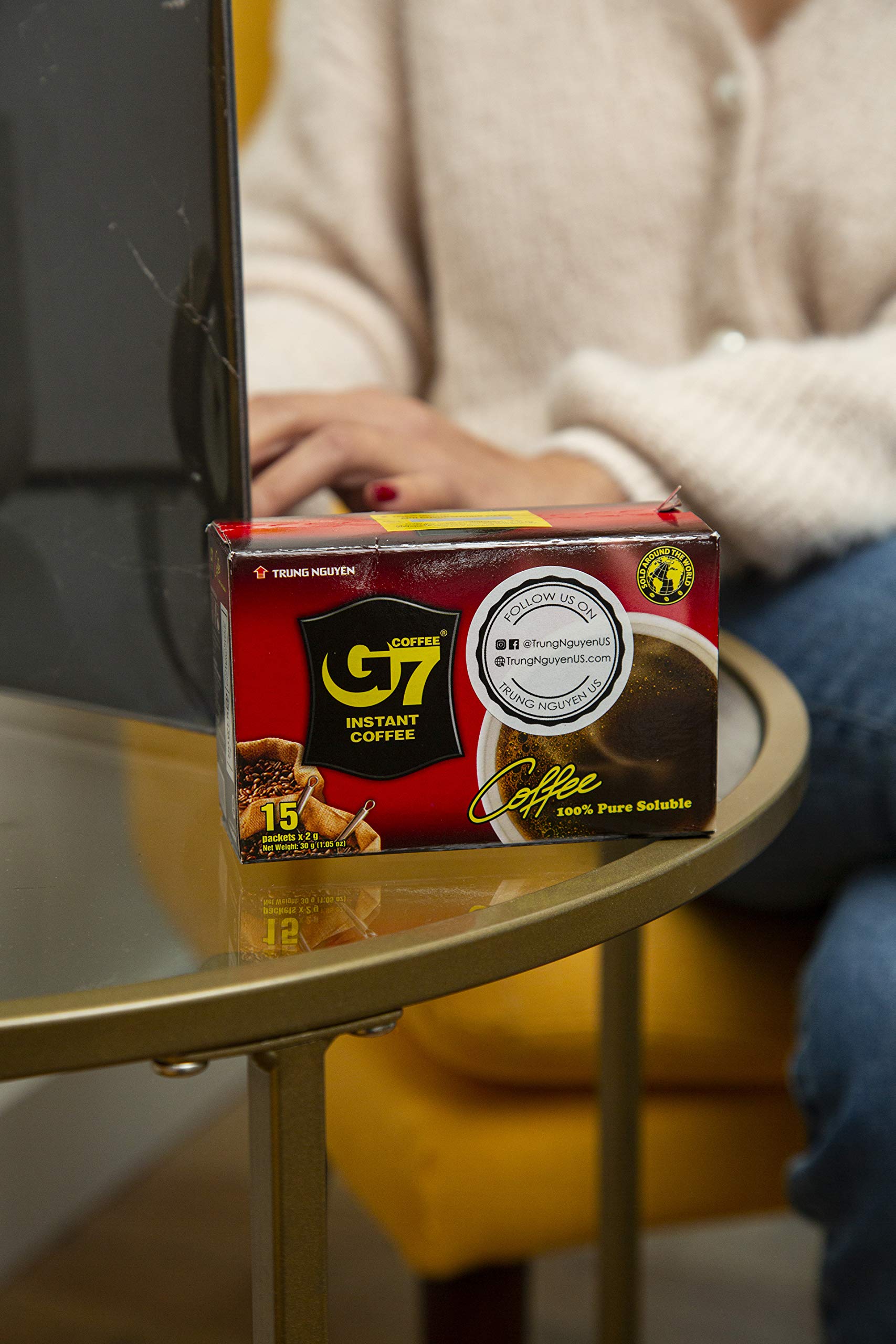 Trung Nguyen G7 Instant Coffee - 100% Pure Black Soluble Vietnamese Coffee, Strong & Bold Flavor (15 Packets/Box, 3 Pack) - Perfect for Office, Travel & Home Brewing
