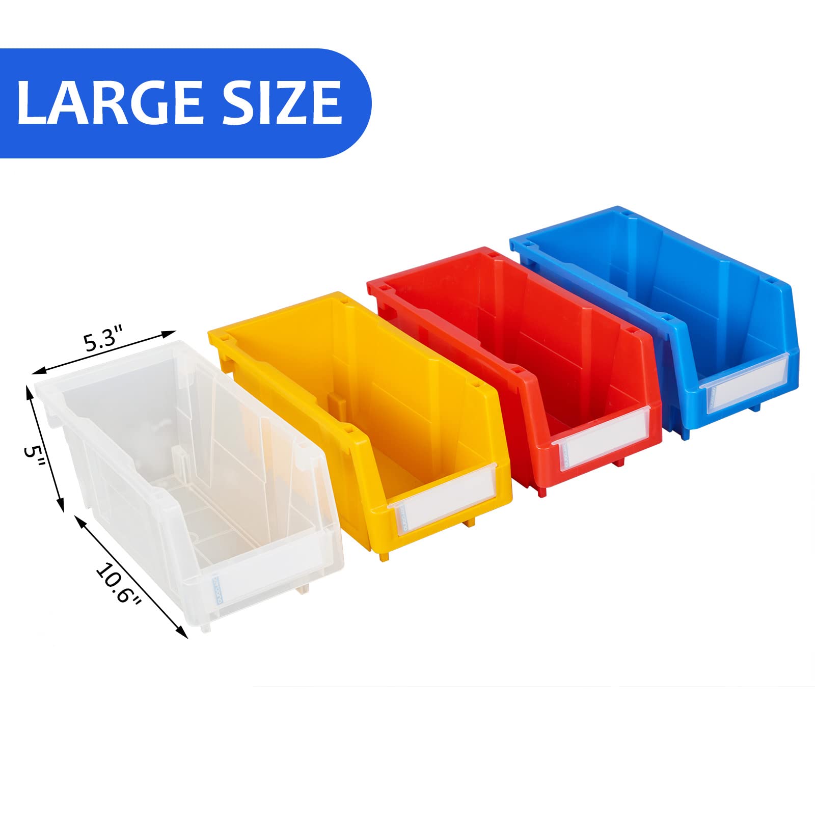 Clear Plastic Stackable Wall Mounted Storage Bins - Pack of 9 for Garage, Closet & Pantry Organization - Space Saving Hanging Storage Containers for Home, Office & Workshop