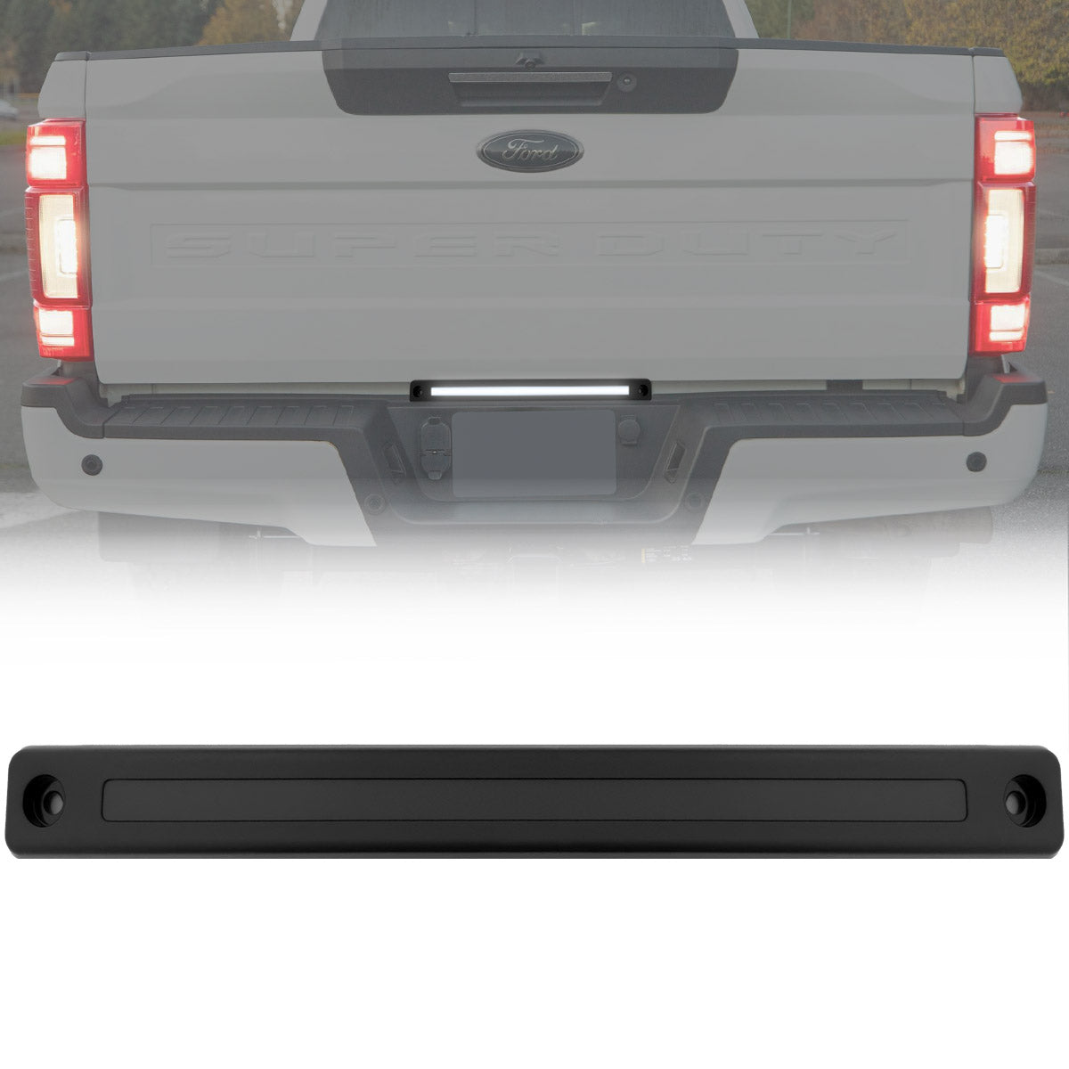 Ford Super Duty 2017-2025 LED Tailgate Light Bar with Red OLED Running Lights & White Reverse Lights - Plug & Play for F-250/F-350/F-450 Dually Trucks - Smoked Lens Design (Perfect for Night Driving & Enhanced Safety)