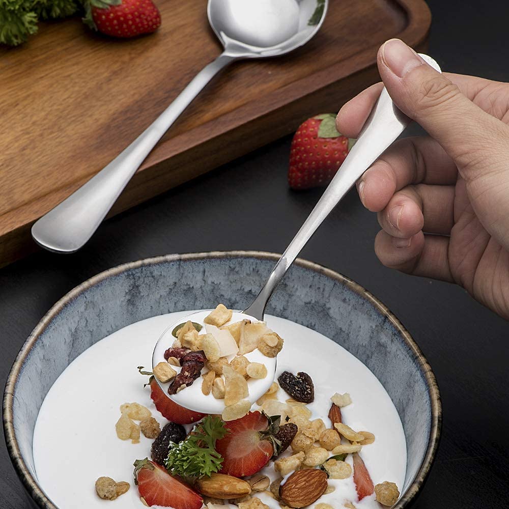 8-Piece Premium Stainless Steel Soup Spoons Set - Heavy-Weight Round Soup Spoons for Dining, Restaurant & Home Kitchen Use - Durable Flatware for Soups, Stews & Cereals