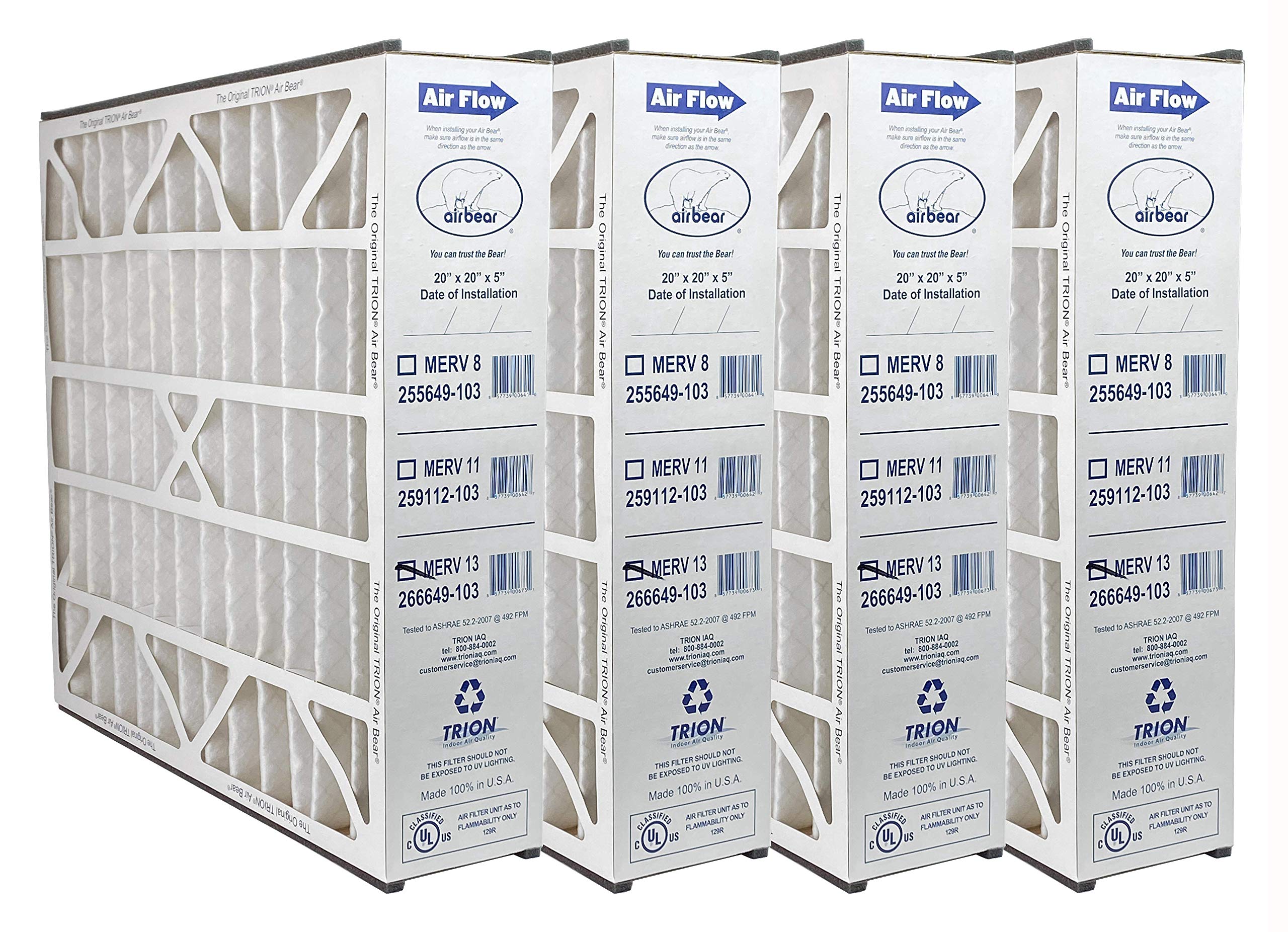 Trion 266649-103 Air Bear 20x20x5 MERV 13 Air Filter Replacement (3-Pack) - High Efficiency for Air Bear Supreme, Right Angle & Cub Air Purifiers - Perfect for Home, Office & HVAC Systems