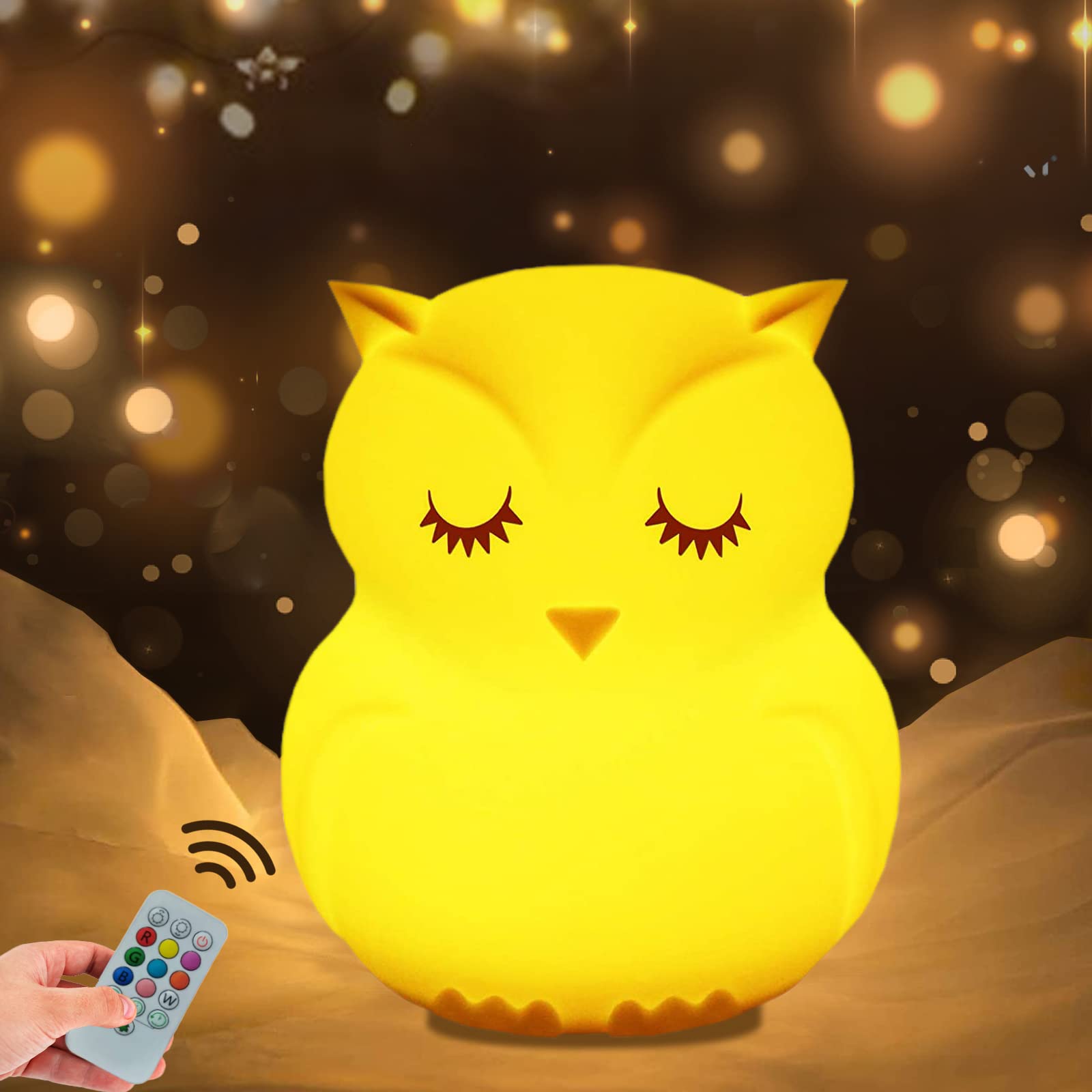 **WHA&DARREN Owl Night Light for Kids - Soft Silicone Bedside Lamp, Nursery Nightlight for Baby & Toddler, Squishy Animal Night Light for Boys & Girls - Perfect for Bedrooms, Kids Rooms & Sleep Aid**