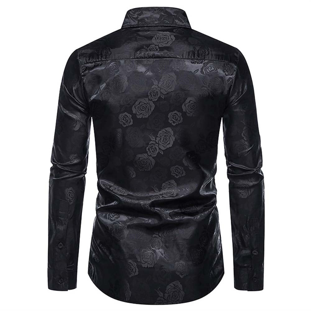 Men's Slim Fit Rose Printed Casual Shirt - Black Stylish Button Down Shirt for Work, Date Night & Everyday Wear