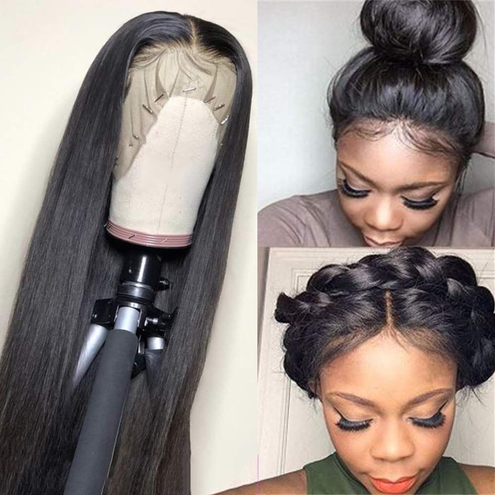 sdamey 360 Straight Lace Front Wigs Human Hair - HD Transparent Full Lace Wigs for Women | 200% Density Pre-Plucked Brazilian Virgin Hair with Baby Hair | 12A Natural Color 22 Inch | Perfect for Daily Wear, Cosplay & Special Occasions