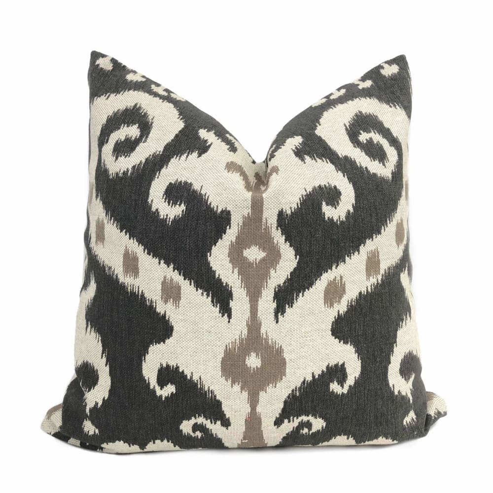 Casbah Charcoal Taupe Beige Ethnic Ikat Pillow Cover - Handmade Bohemian Decorative Throw Pillow Case for Sofa, Bed, Couch - Home Decor Accent for Living Room, Bedroom, Nursery