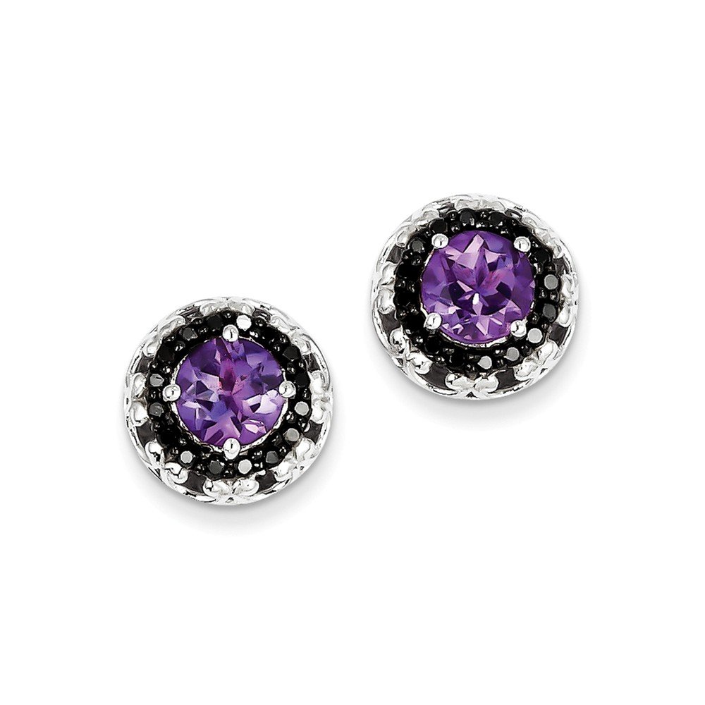 Elegant Sterling Silver Amethyst & Black Diamond Earrings for Women | Dainty Stud Earrings for Everyday Wear & Special Occasions