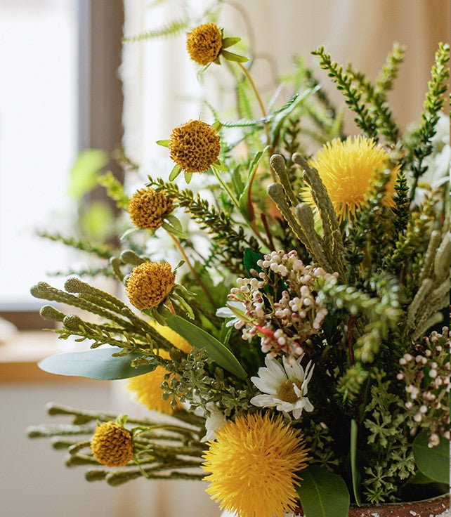 Stunning Modern Artificial Flowers for Dining Room Table - Dandelion, Wheat, Eucalyptus Arrangement | Elegant Home Decor Centerpiece for Weddings, Parties & Interior Design