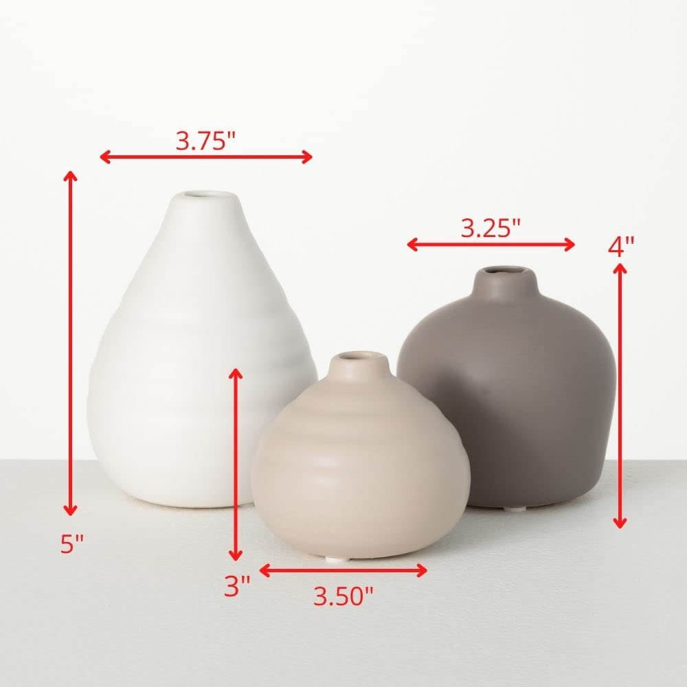 Modern Ceramic Bud Vase Set of 3 - Elegant Centerpiece for Table, Shelf, Coffee Table & Mantle Decor | Perfect for Weddings, Home Decor & Floral Arrangements