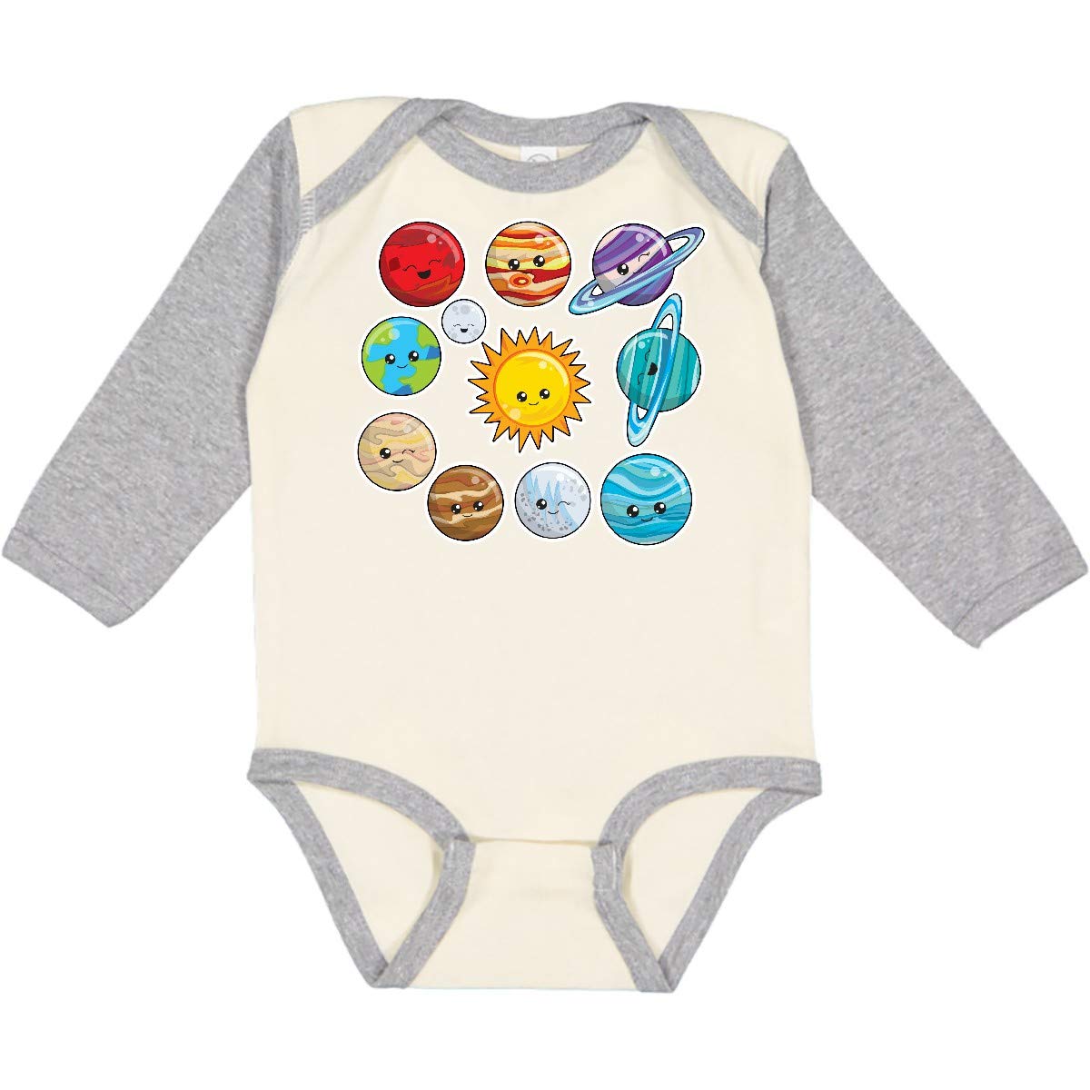 Inktastic Happy Sun Moon and Planets Baby Long Sleeve Creeper - Soft Cotton Bodysuit for Infants, Cute Space Theme Outfit for Newborns & Toddlers - Perfect for Playdates, Photo Shoots & Everyday Wear