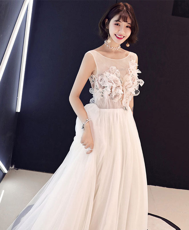 Elegant Champagne Lace Tulle Long Prom Dress for Women - Formal Evening Gown for Homecoming, Wedding, and Special Occasions