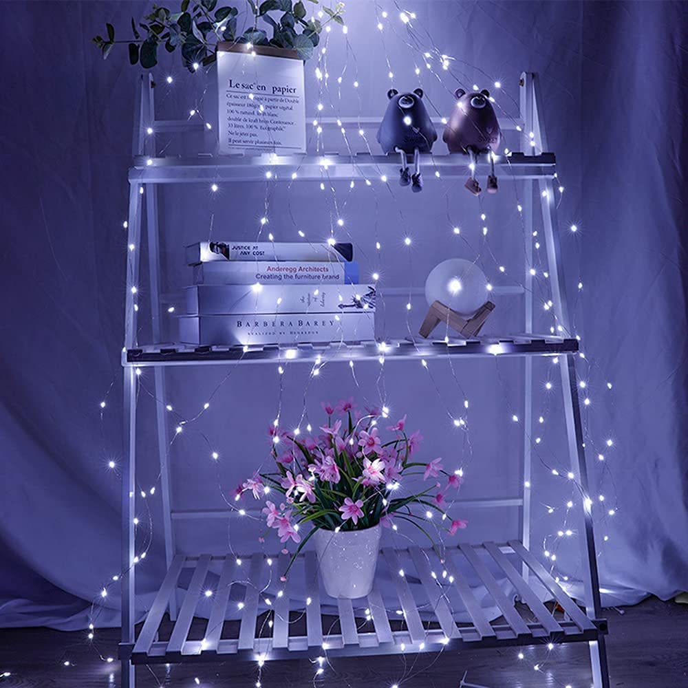 Solar Powered Fairy String Lights Outdoor - 10 Strands 200 LEDs Watering Can Lights, Waterproof Cool White Firefly Bunch Lights for Garden, Vine & Christmas Decor - Perfect Gift for Mom | Ideal for Patio, Backyard, Wedding & Holiday Decorations