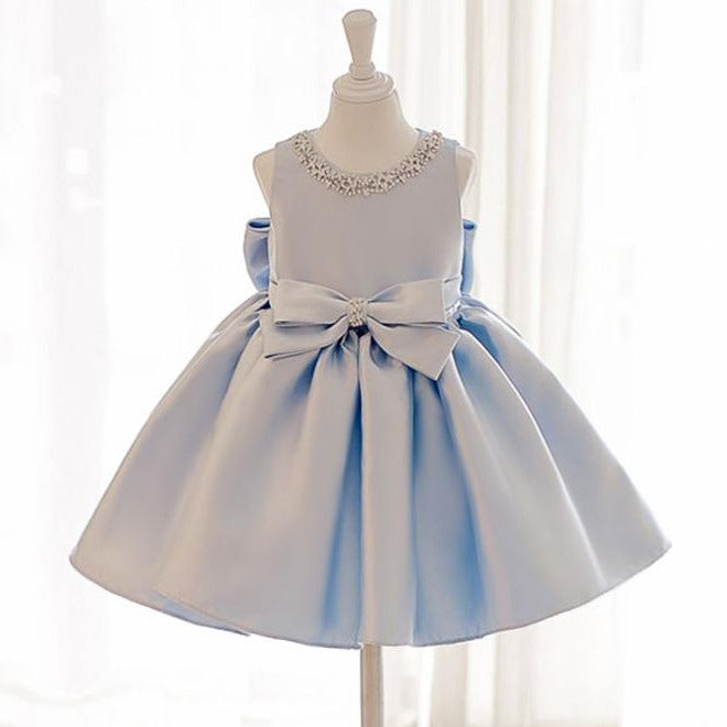 Baby Girl Birthday Dress - Cute Beaded Collar Bow Knot Puffy Princess Party Dress for Toddlers | Perfect for 1st Birthday, Photo Shoots & Special Occasions