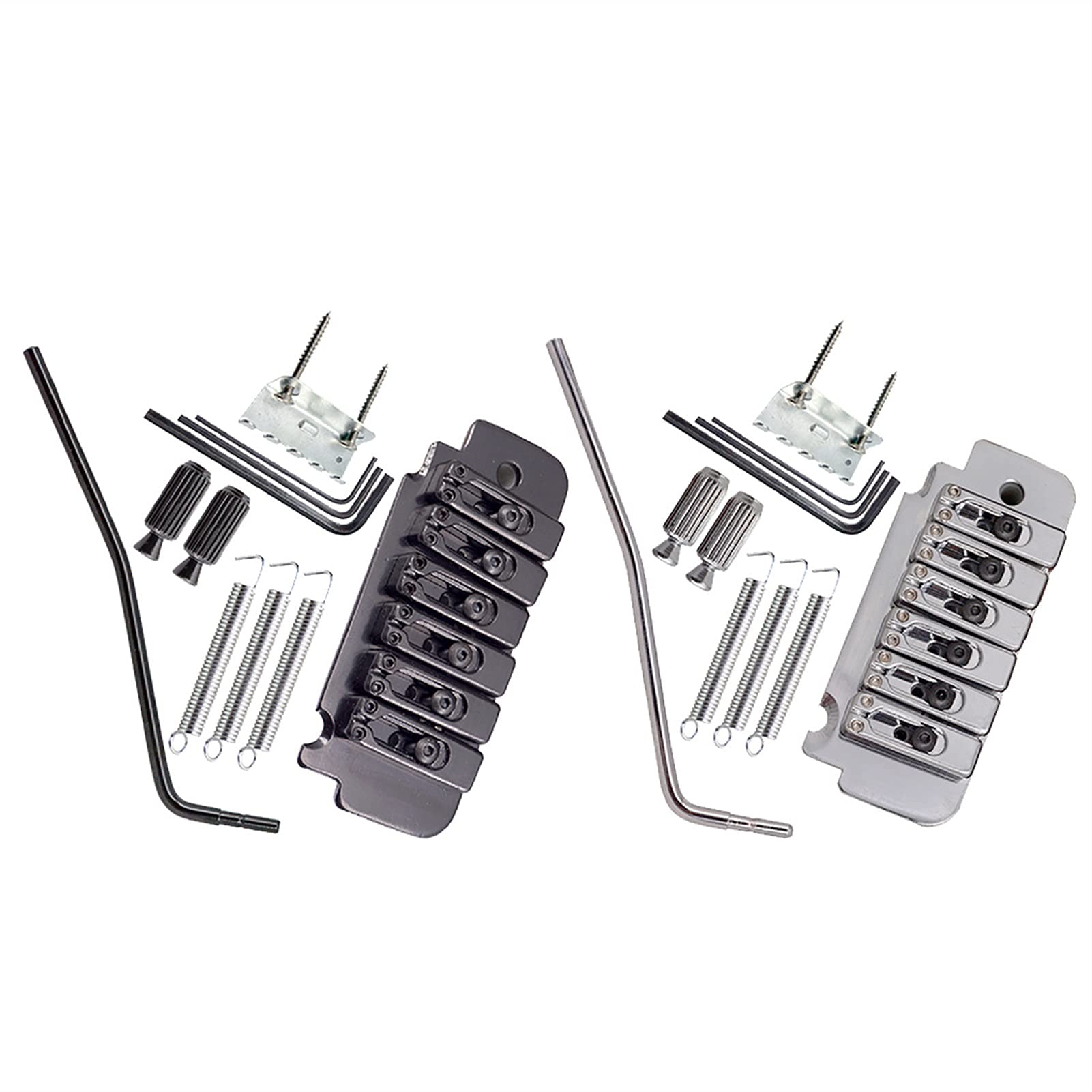 6 String Electric Guitar Roller Saddle Tremolo Bridge System - Silver | Includes Body Mount Claw Screws, Wrench & Tremolo Bar Studs | Perfect for Guitar Upgrades & DIY Repairs