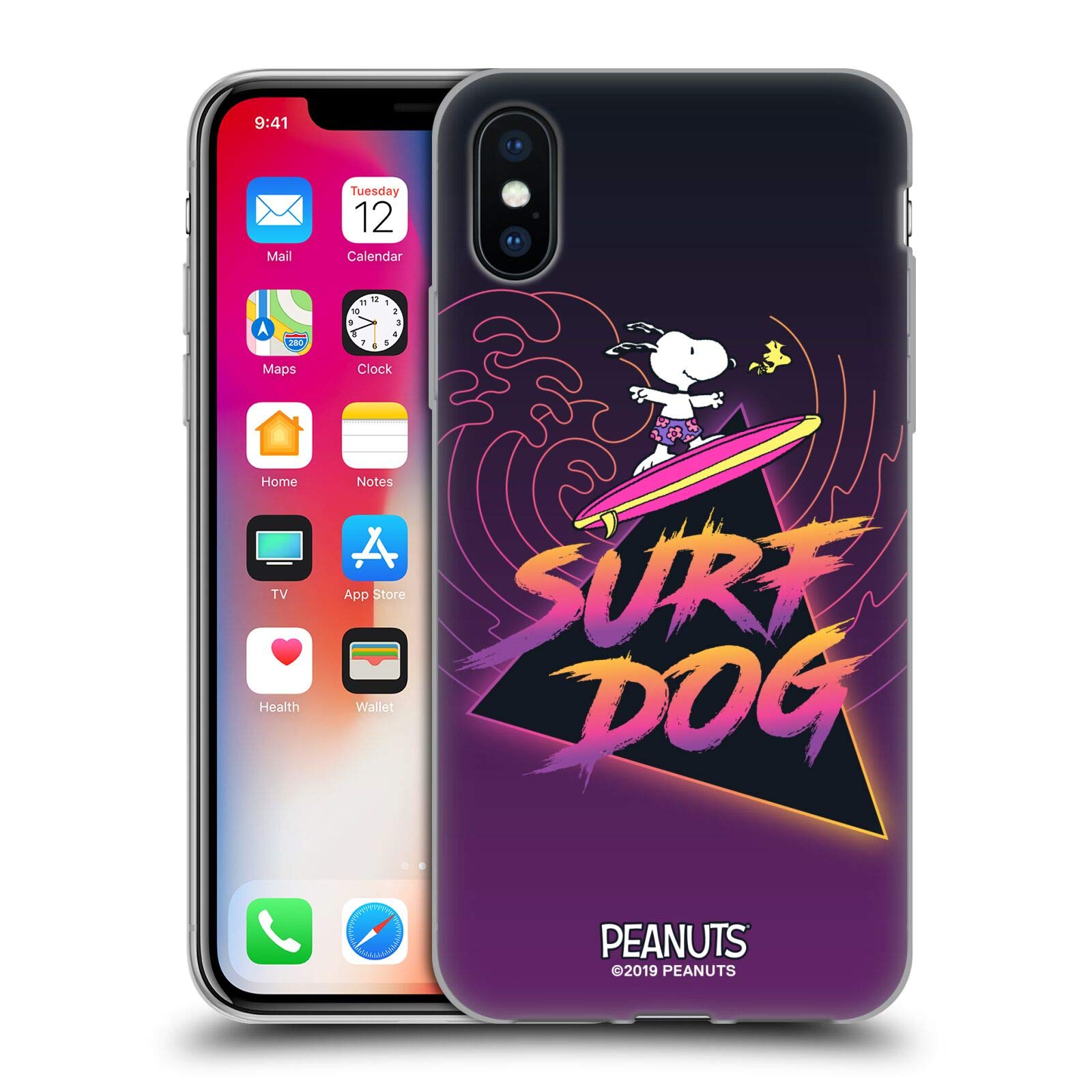 Officially Licensed Peanuts Surf Dog Snoopy Aloha Disco Soft Gel Case for iPhone X/Xs - Cute Cartoon Phone Cover for Beach, Summer & Hawaiian Theme Parties