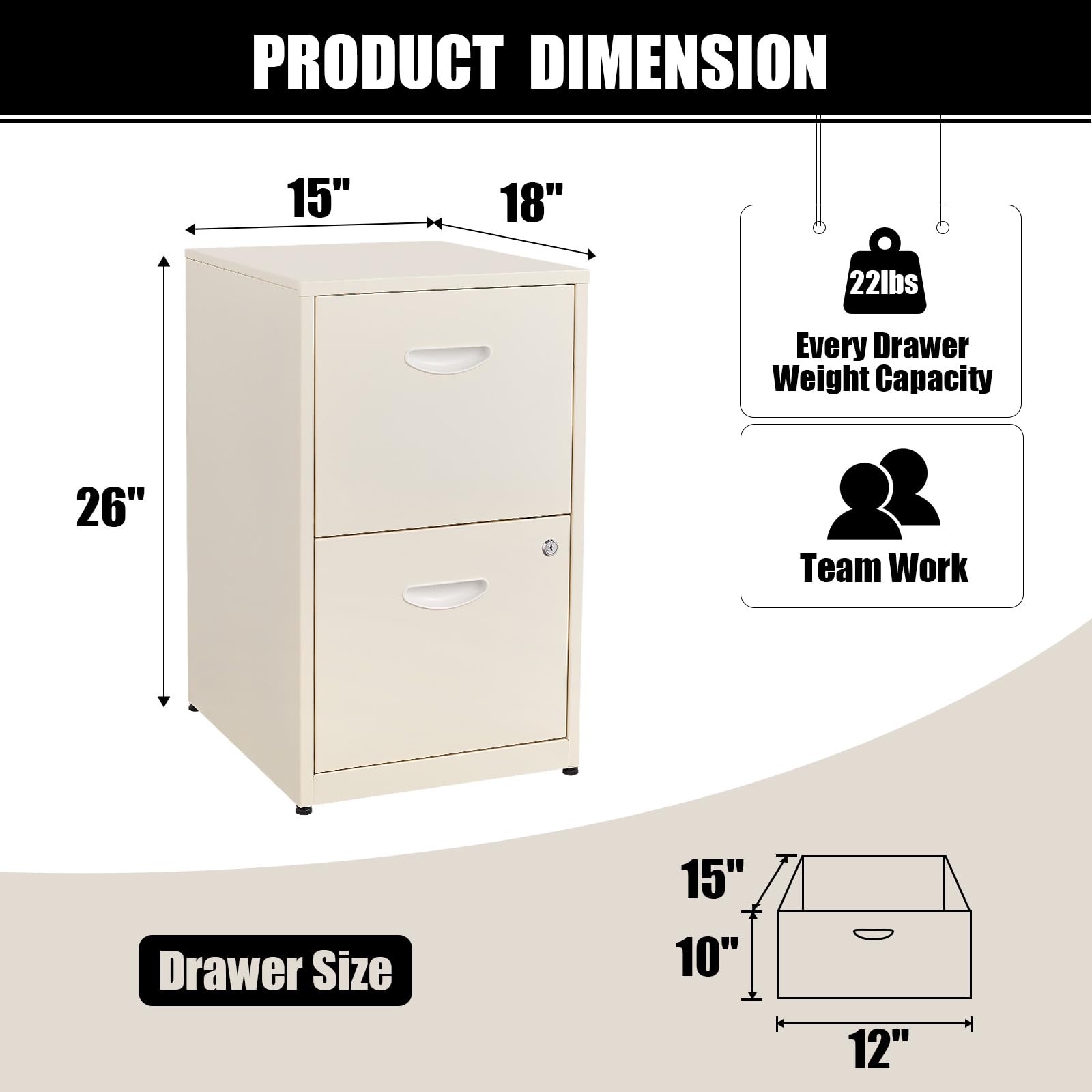 2-Drawer Locking Metal Filing Cabinet for Letter-Size Files - Vertical Under Desk Storage for Home & Office - Secure Document Organization Solution (Assembly Required) | Perfect for Small Spaces, Home Offices & Workstations