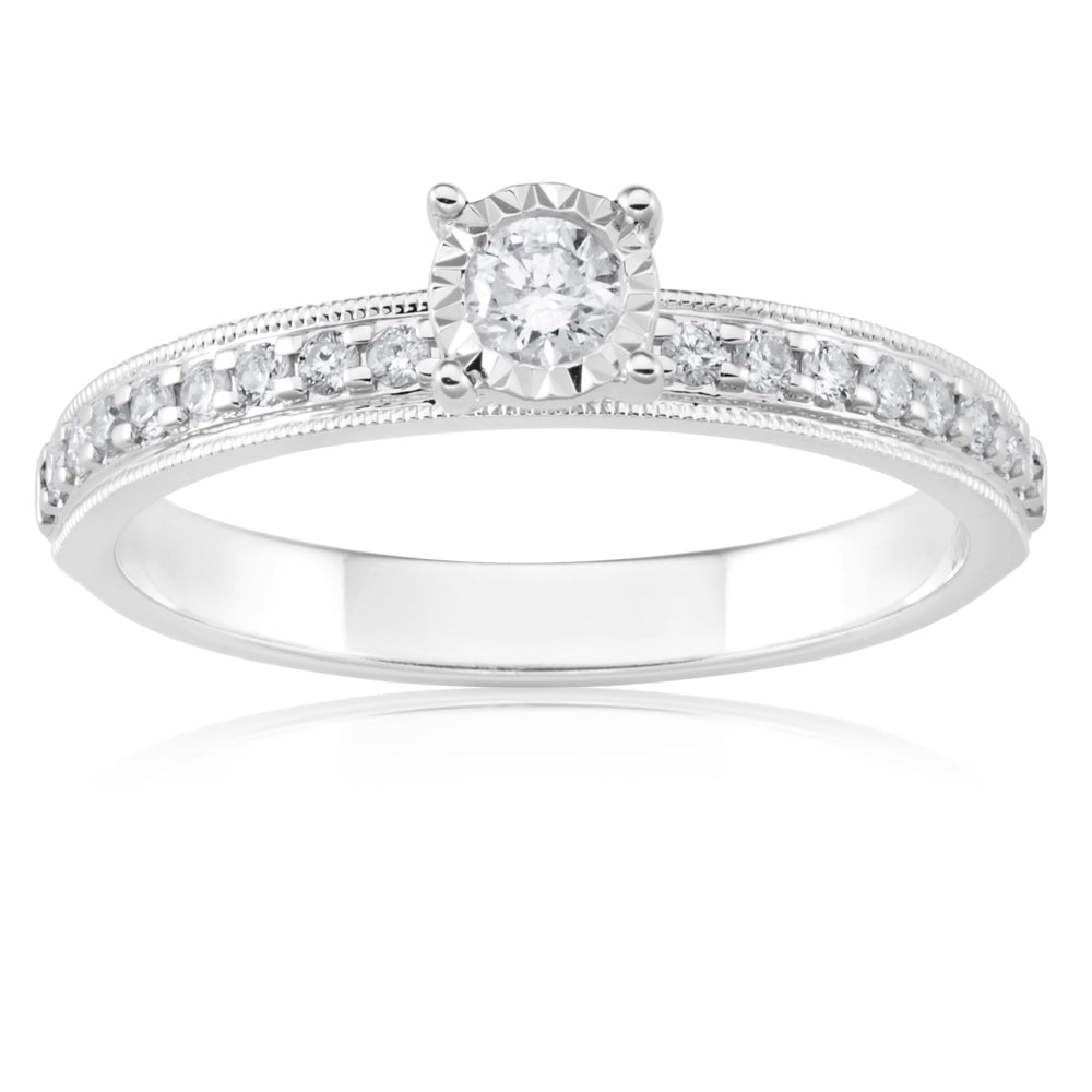 9ct White Gold Solitaire Ring with 1/3 Carat Diamond - Elegant Engagement Ring for Women, Perfect for Proposals, Anniversaries & Special Occasions