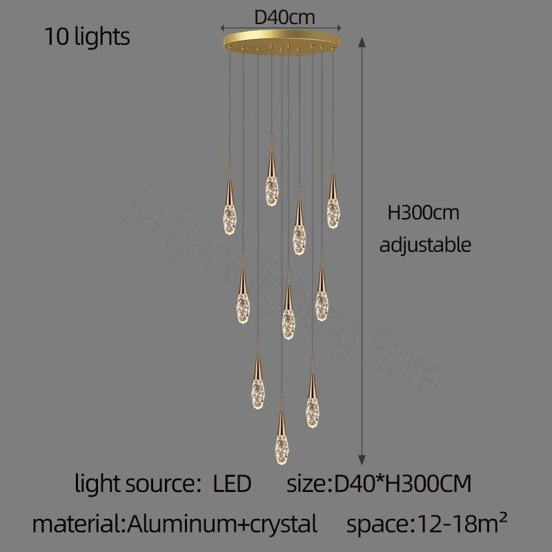 Crystal Cones Staircase Chandelier - Elegant Modern Lighting Fixture for Stairwells, Entryways & Luxury Homes | Dimmable LED Ceiling Light for Grand Staircases
