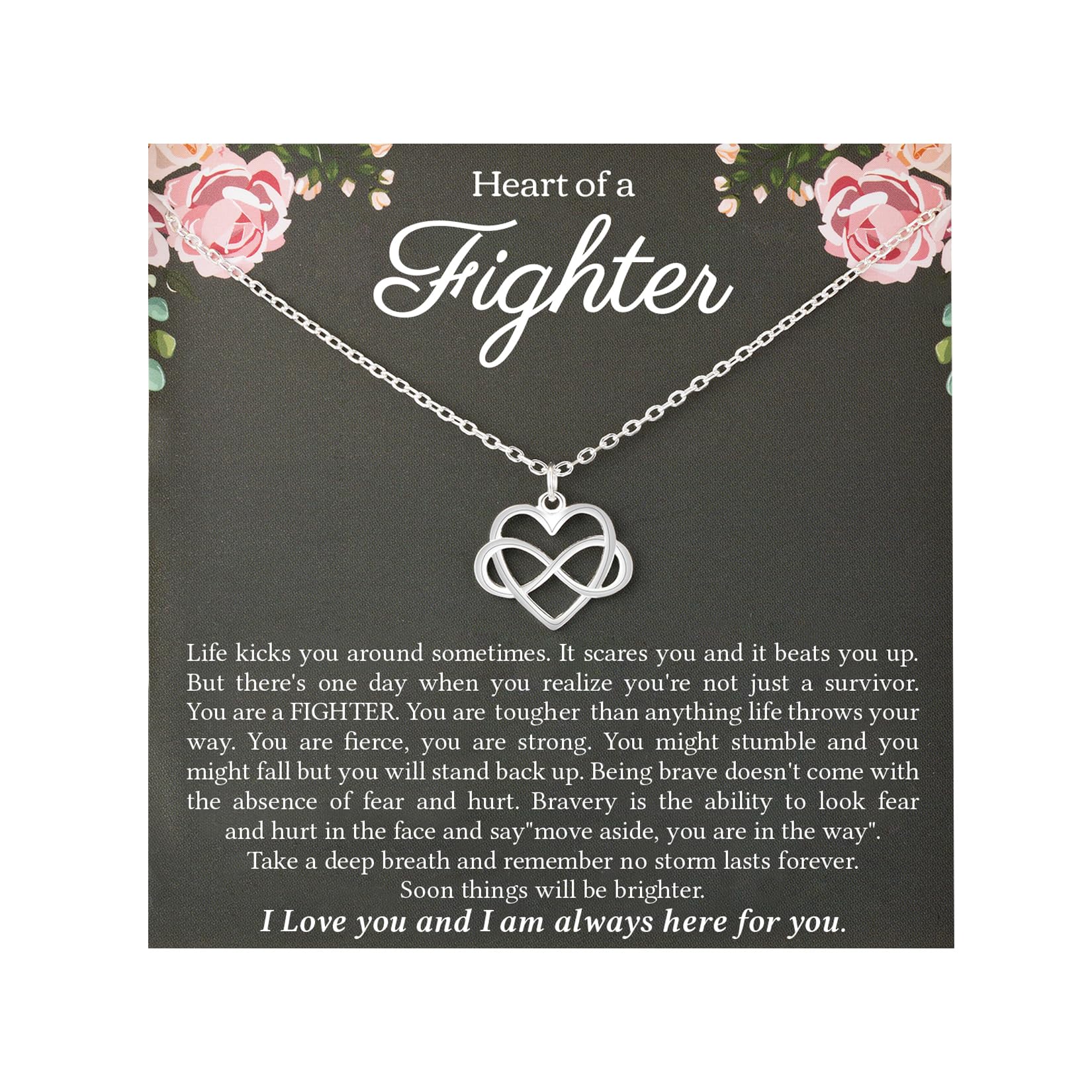 RareLove Strength Necklace for Women - 925 Sterling Silver Tiny Infinity Heart Pendant - Inspirational Fighter Jewelry - Meaningful Gift for Breast Cancer Survivors, Get Well Soon Present, Comfort Item for Cancer Patients - Perfect for Daily Wear, Special Occasions & Encouragement Gifts