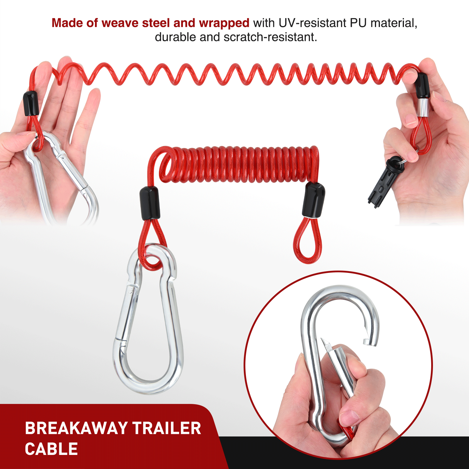 Trailer Breakaway Switch with 6FT Spring Coiled Cable - Emergency Brake Safety System for RV, Boat & Utility Trailers - Perfect for Towing & Roadside Emergencies